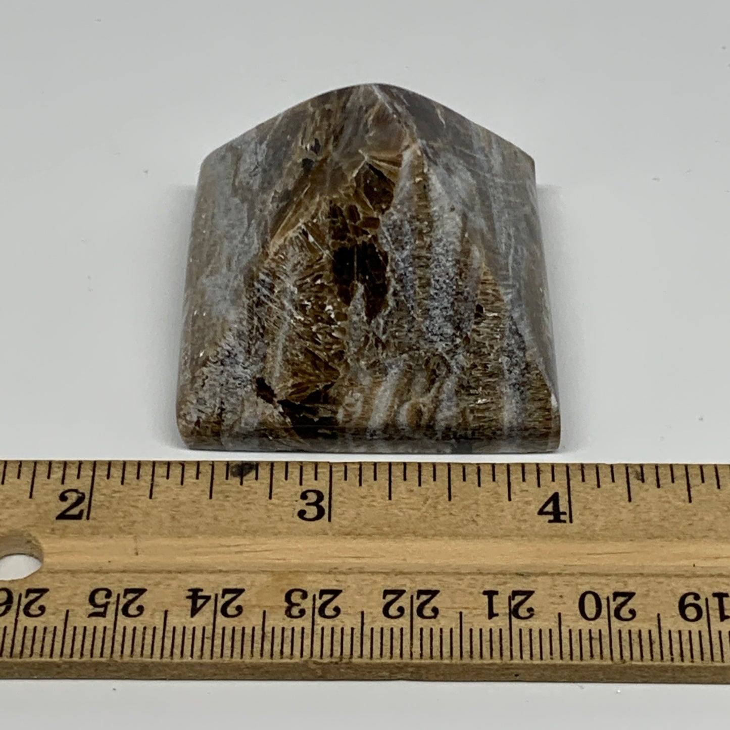 69.5g, 1.4"x1.6"x1.7" Chocolate/Gray Onyx Pyramid Gemstone @Morocco, B18974