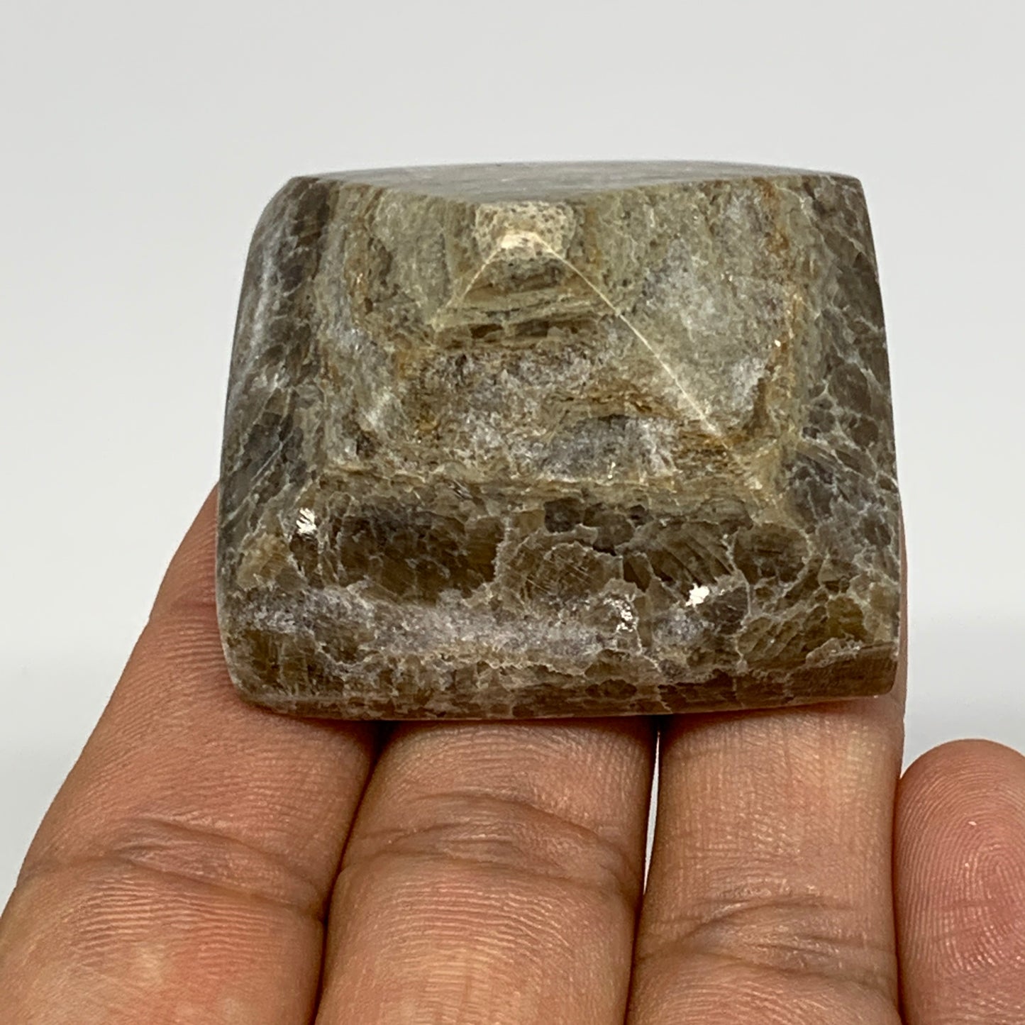 48.6g, 0.9"x1.6"x1.7" Chocolate/Gray Onyx Pyramid Gemstone @Morocco, B18977