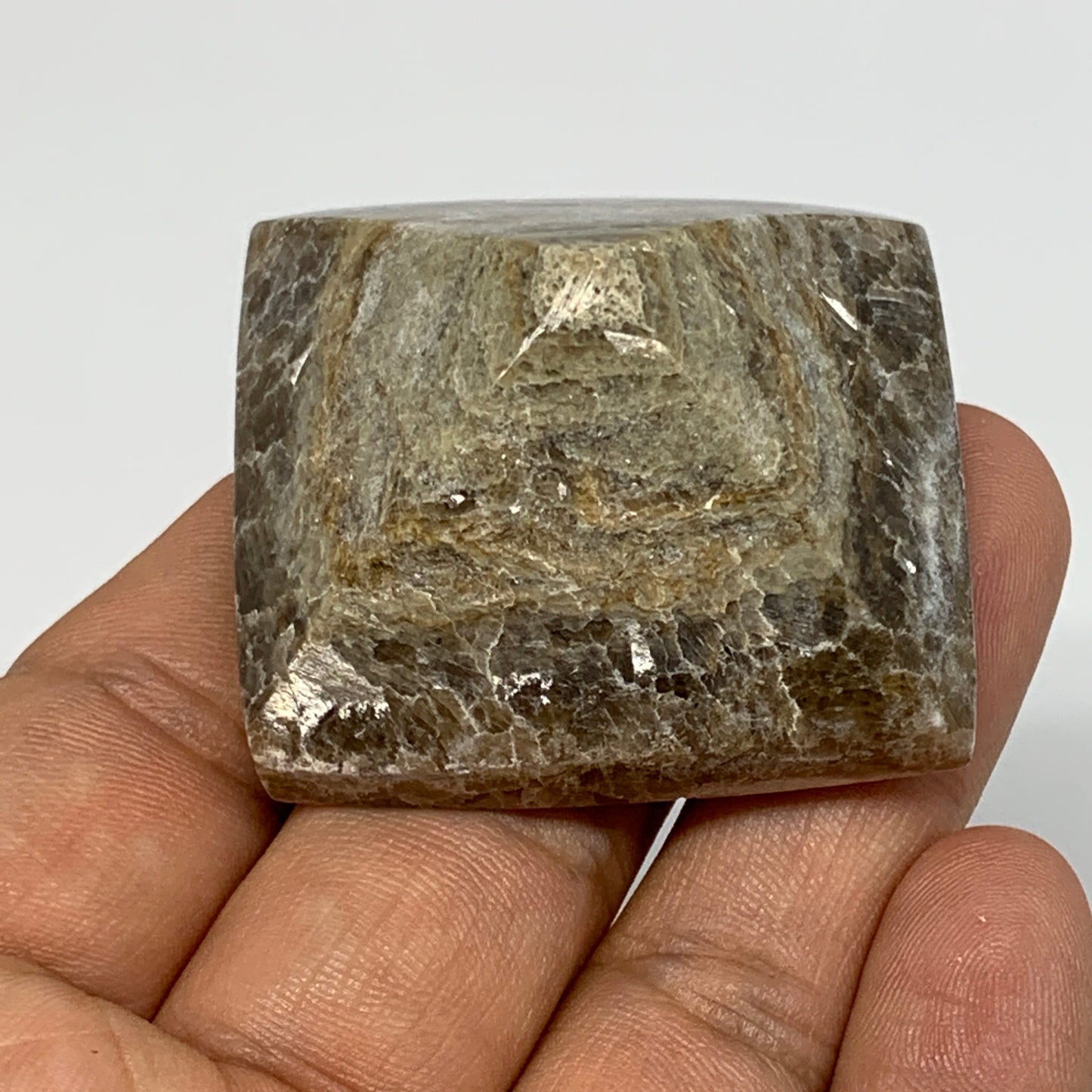 48.6g, 0.9"x1.6"x1.7" Chocolate/Gray Onyx Pyramid Gemstone @Morocco, B18977