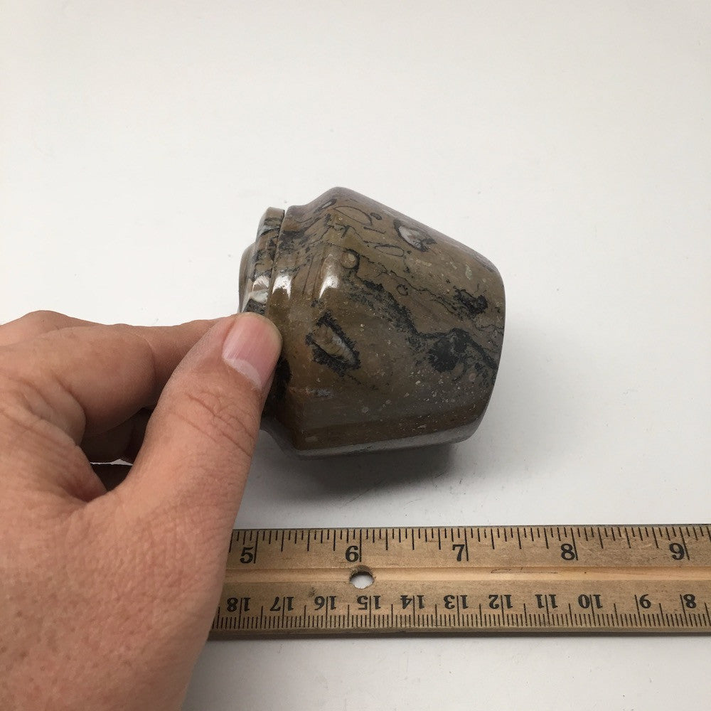 236g, 2.6"x2.7" Small Round Fossils Ammonite Brown Jewelry Box @Morocco,MF859 - watangem.com