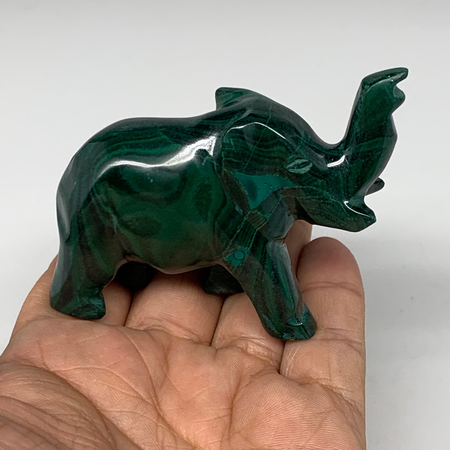 133g, 3.5"x0.9"x2.2" Natural Solid Malachite Elephant Figurine @Congo, B7293