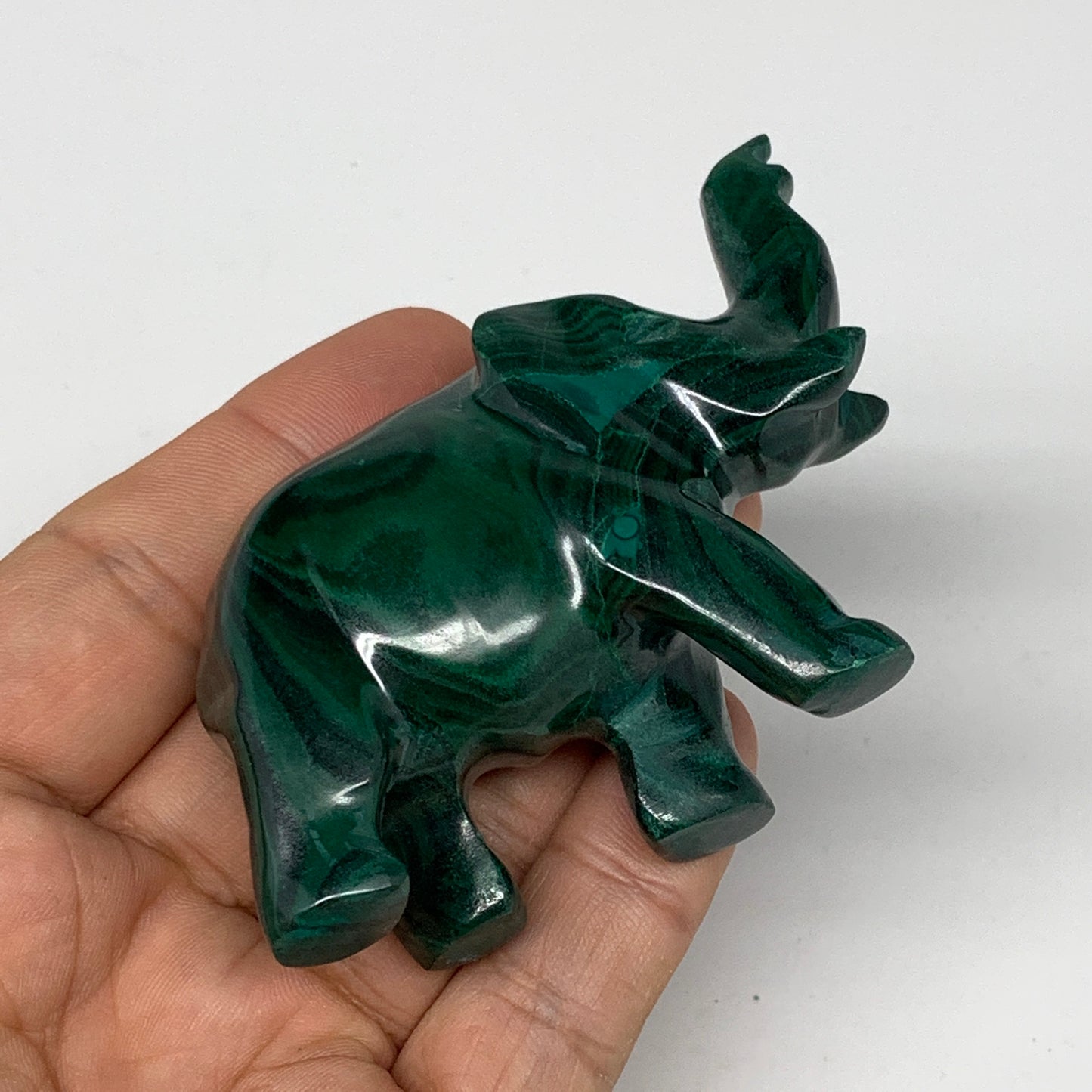 133g, 3.5"x0.9"x2.2" Natural Solid Malachite Elephant Figurine @Congo, B7293