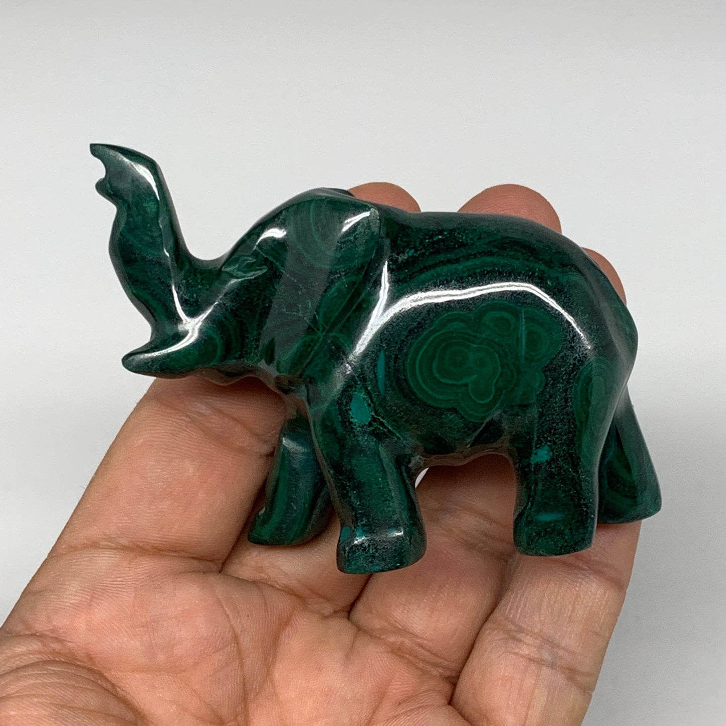 133g, 3.5"x0.9"x2.2" Natural Solid Malachite Elephant Figurine @Congo, B7293