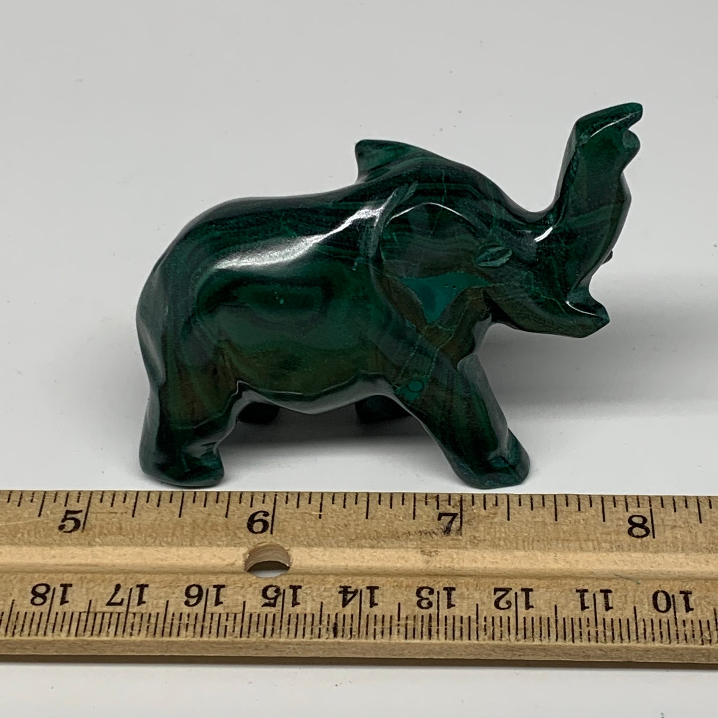 133g, 3.5"x0.9"x2.2" Natural Solid Malachite Elephant Figurine @Congo, B7293