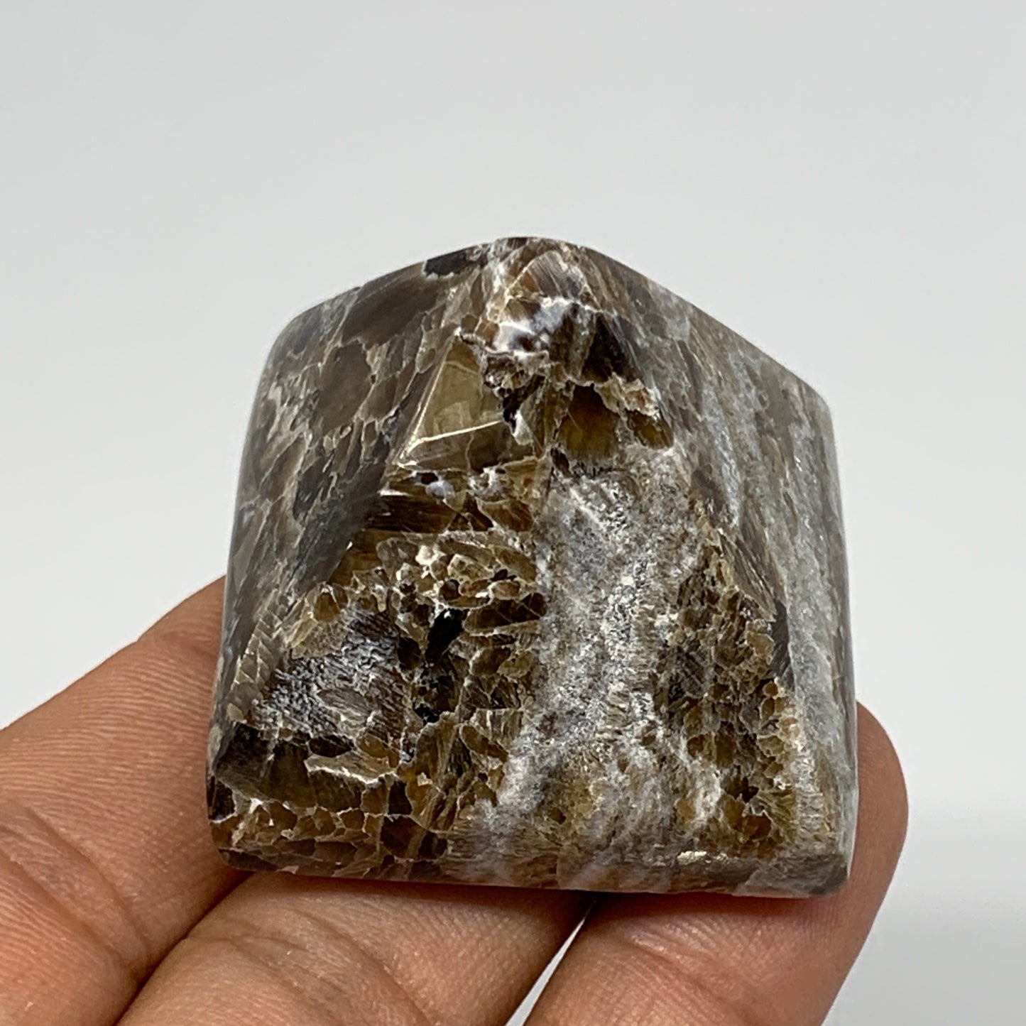 61.2g, 1.3"x1.7"x1.6" Chocolate/Gray Onyx Pyramid Gemstone @Morocco, B18986