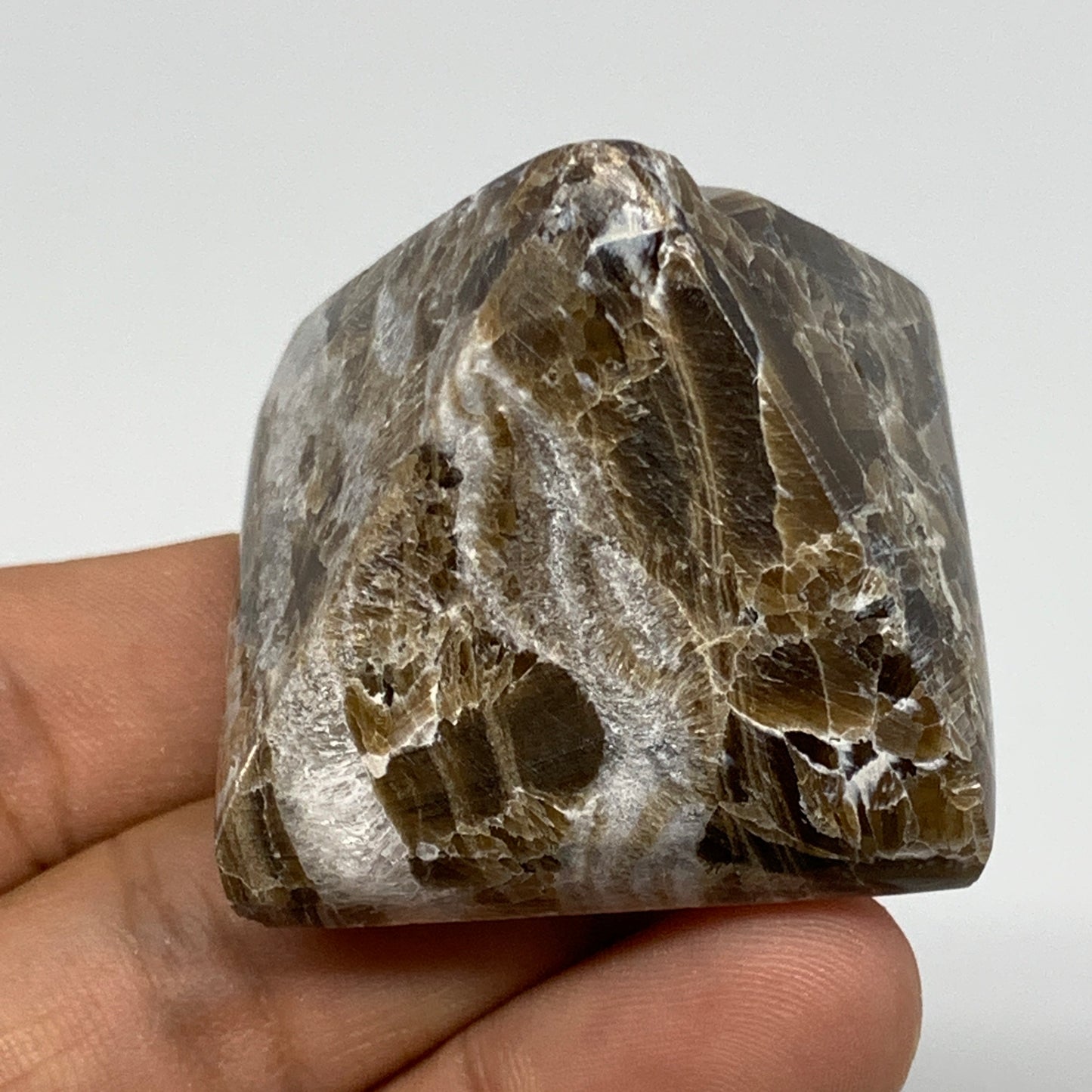 61.2g, 1.3"x1.7"x1.6" Chocolate/Gray Onyx Pyramid Gemstone @Morocco, B18986