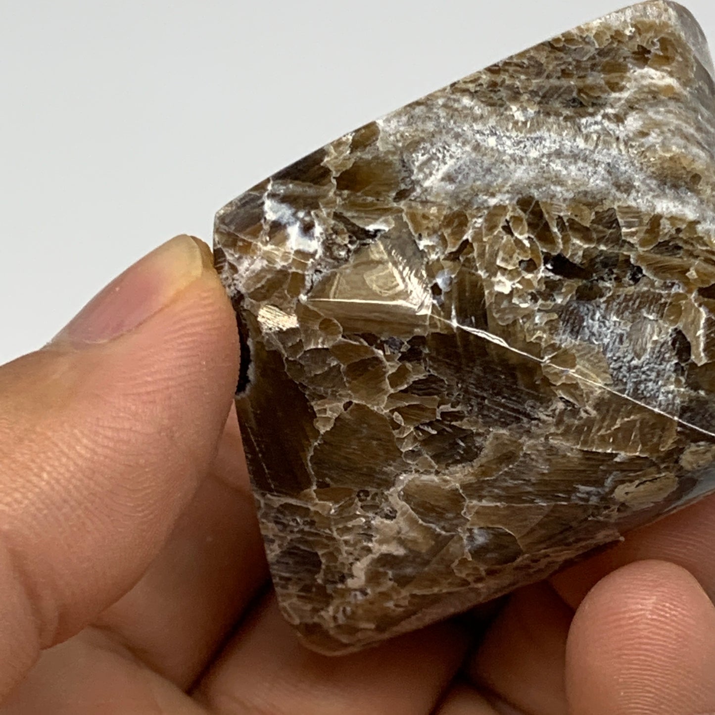 61.2g, 1.3"x1.7"x1.6" Chocolate/Gray Onyx Pyramid Gemstone @Morocco, B18986