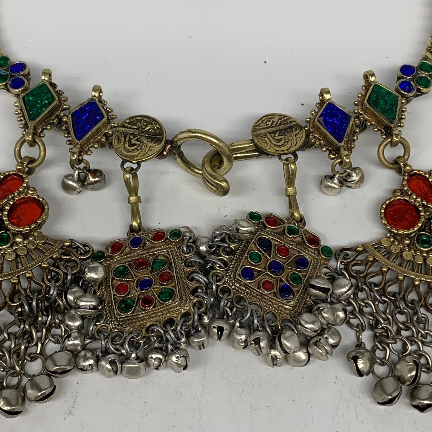 220g, 9"x5.25"Kuchi Turkmen Choker Necklace Multi-Color Tribal Gypsy Beho,B14157