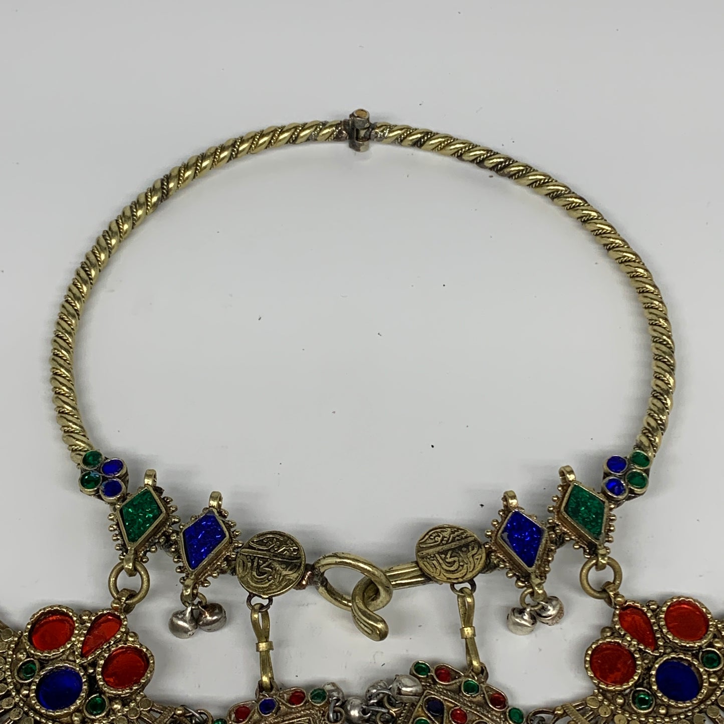 220g, 9"x5.25"Kuchi Turkmen Choker Necklace Multi-Color Tribal Gypsy Beho,B14157