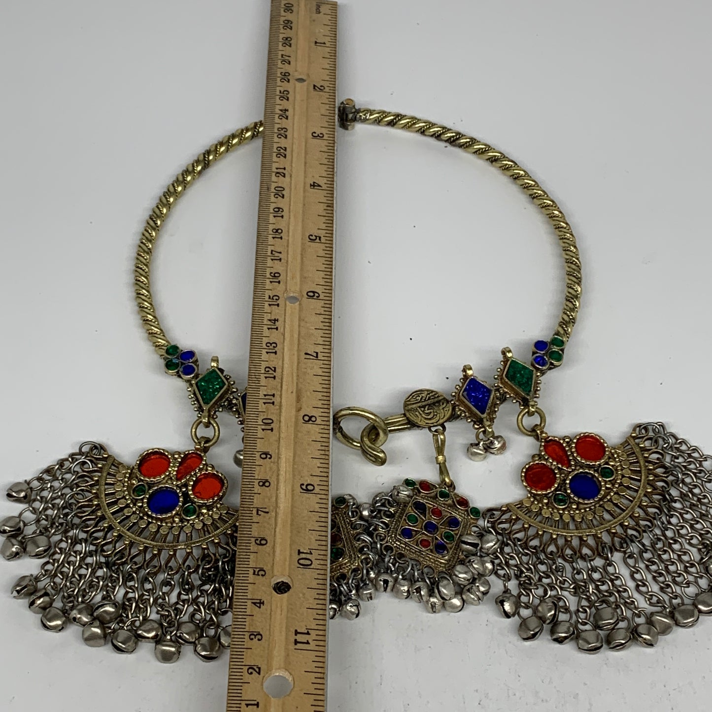 220g, 9"x5.25"Kuchi Turkmen Choker Necklace Multi-Color Tribal Gypsy Beho,B14157