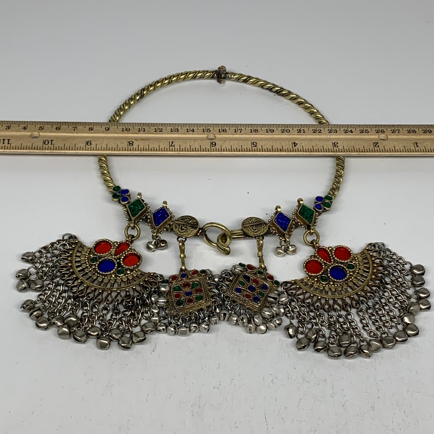 220g, 9"x5.25"Kuchi Turkmen Choker Necklace Multi-Color Tribal Gypsy Beho,B14157