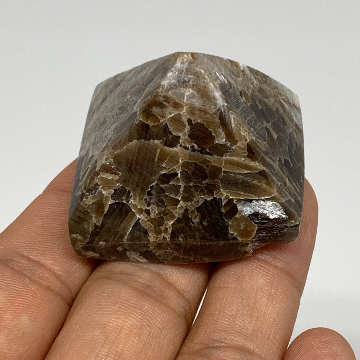 48.4g, 1.5"x1.5"x1.5" Chocolate/Gray Onyx Pyramid Gemstone @Morocco, B18991