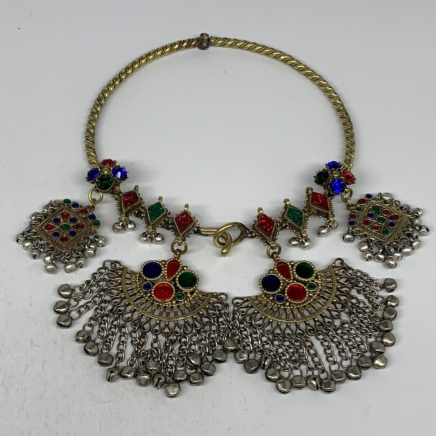 240g, 9.5"x5.5"Kuchi Turkmen Choker Necklace Multi-Color Tribal Gypsy Beho,B1416