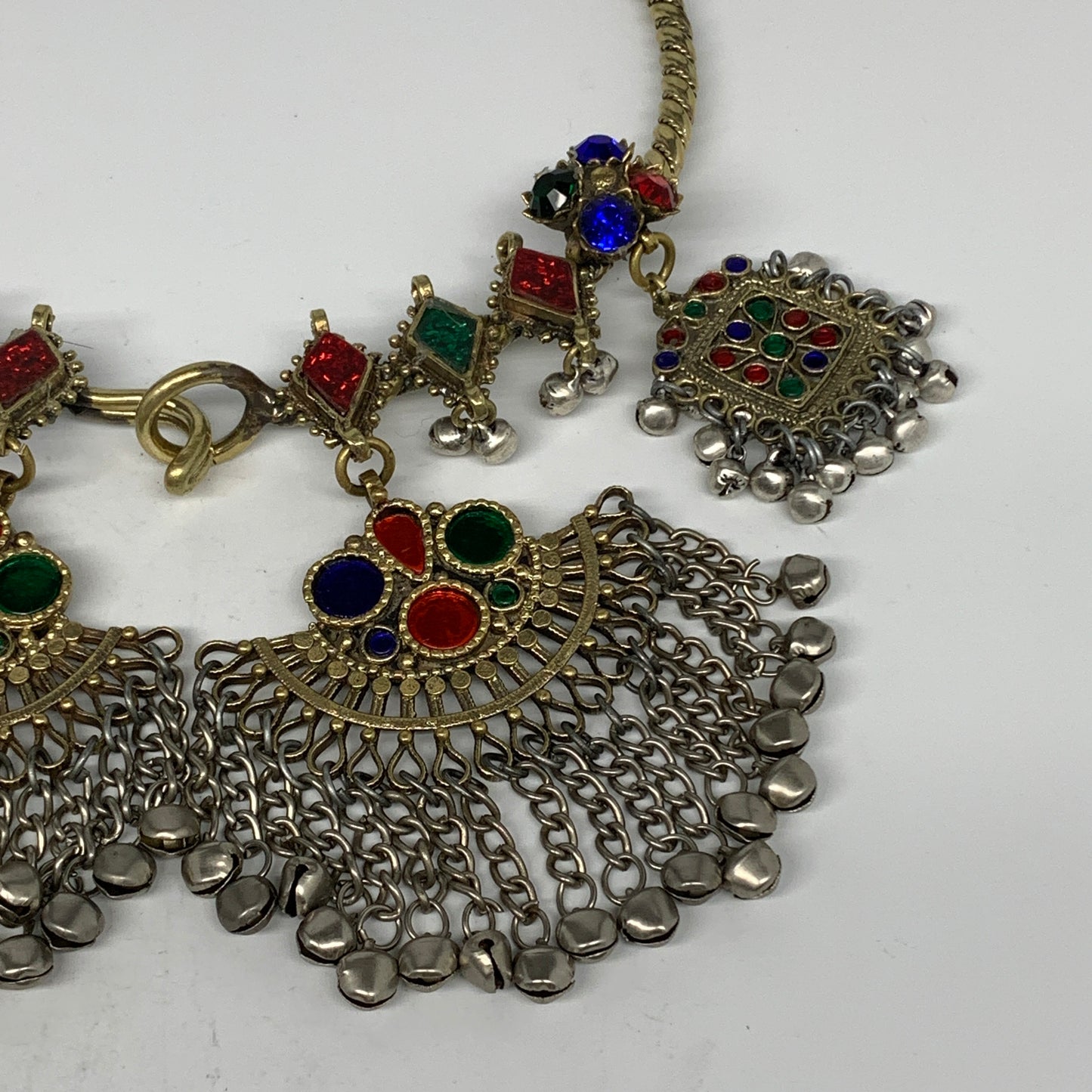 240g, 9.5"x5.5"Kuchi Turkmen Choker Necklace Multi-Color Tribal Gypsy Beho,B1416