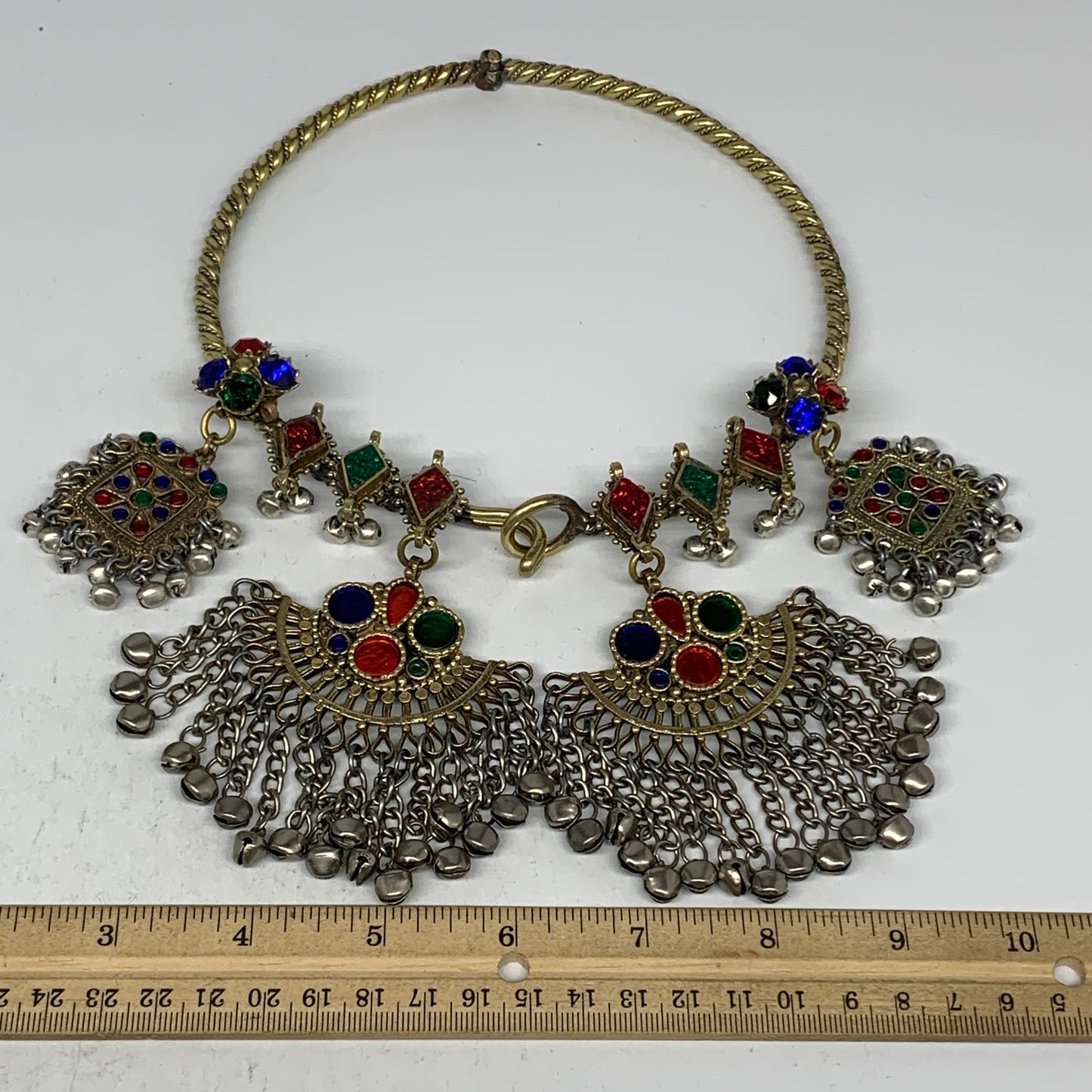 240g, 9.5"x5.5"Kuchi Turkmen Choker Necklace Multi-Color Tribal Gypsy Beho,B1416