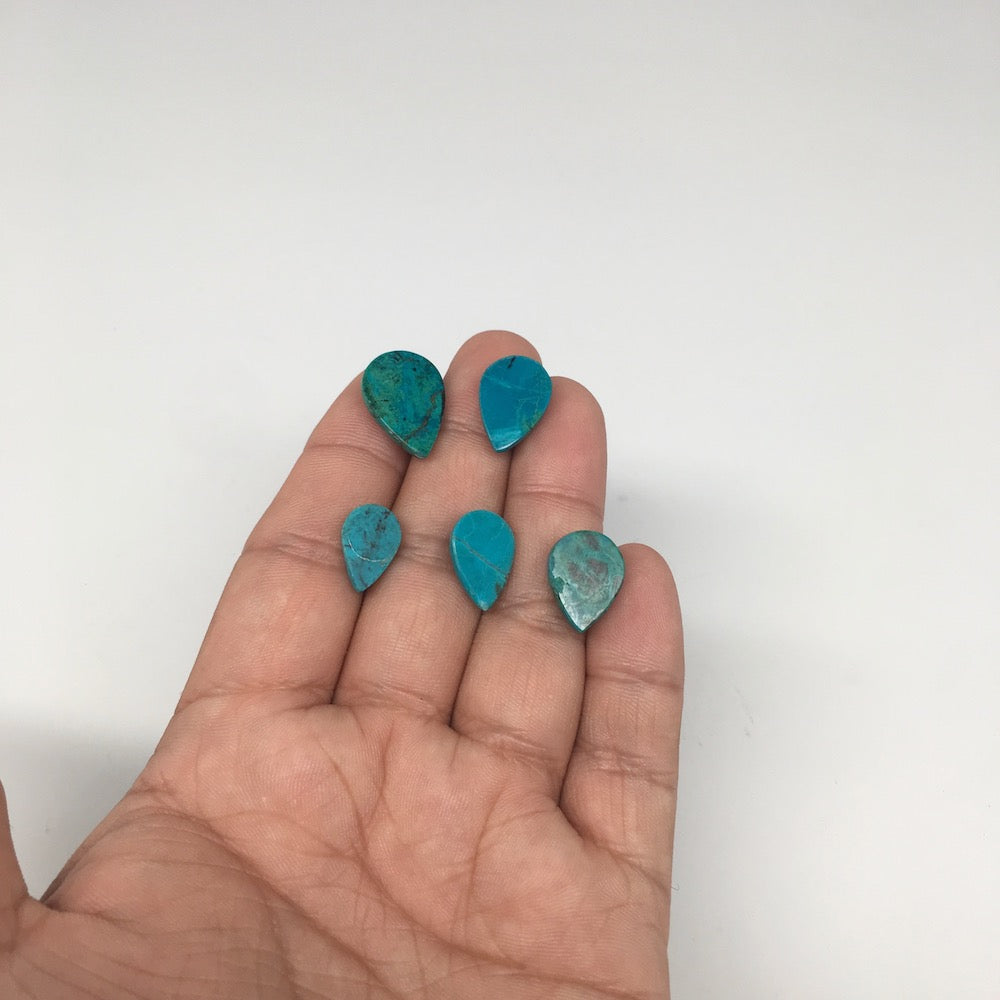 33 cts, 5pcs, Natural Teardrop Flat Bottom Chrysocolla Cabochons @Mexico,Lot22 - watangem.com