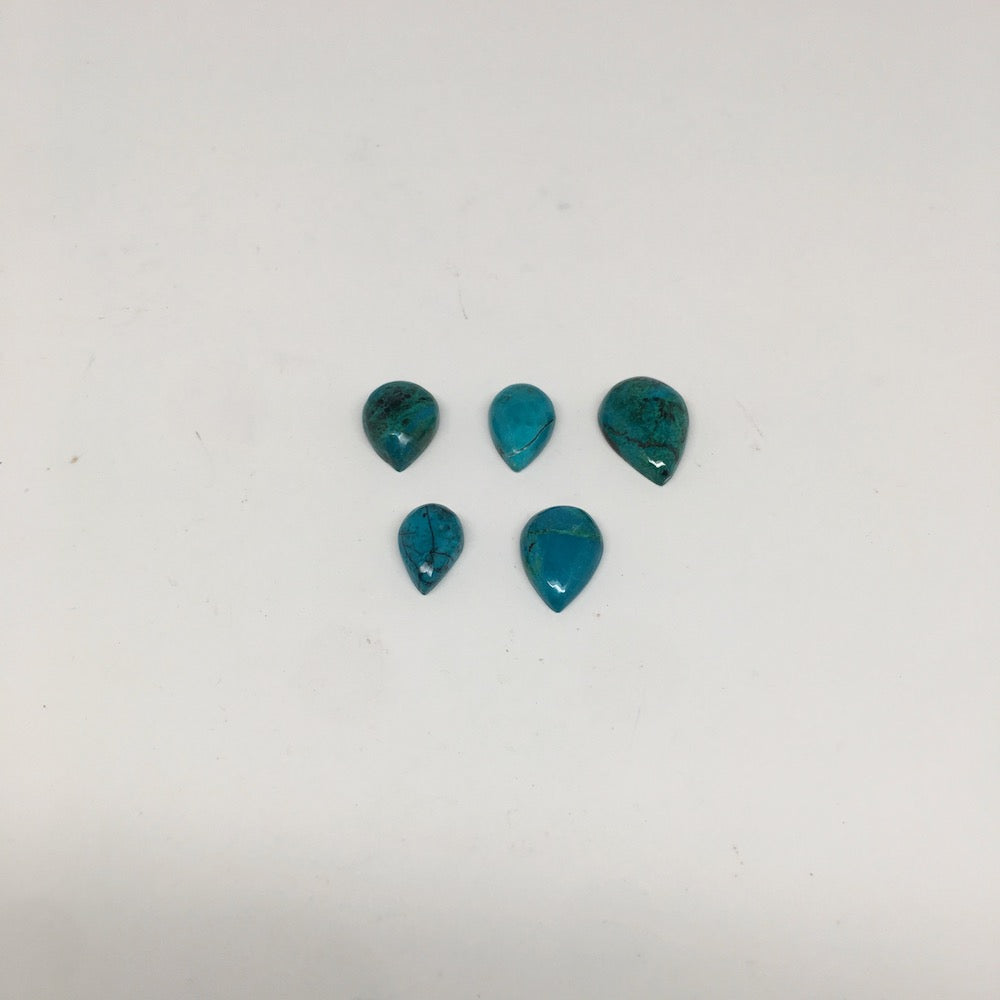 33 cts, 5pcs, Natural Teardrop Flat Bottom Chrysocolla Cabochons @Mexico,Lot22 - watangem.com