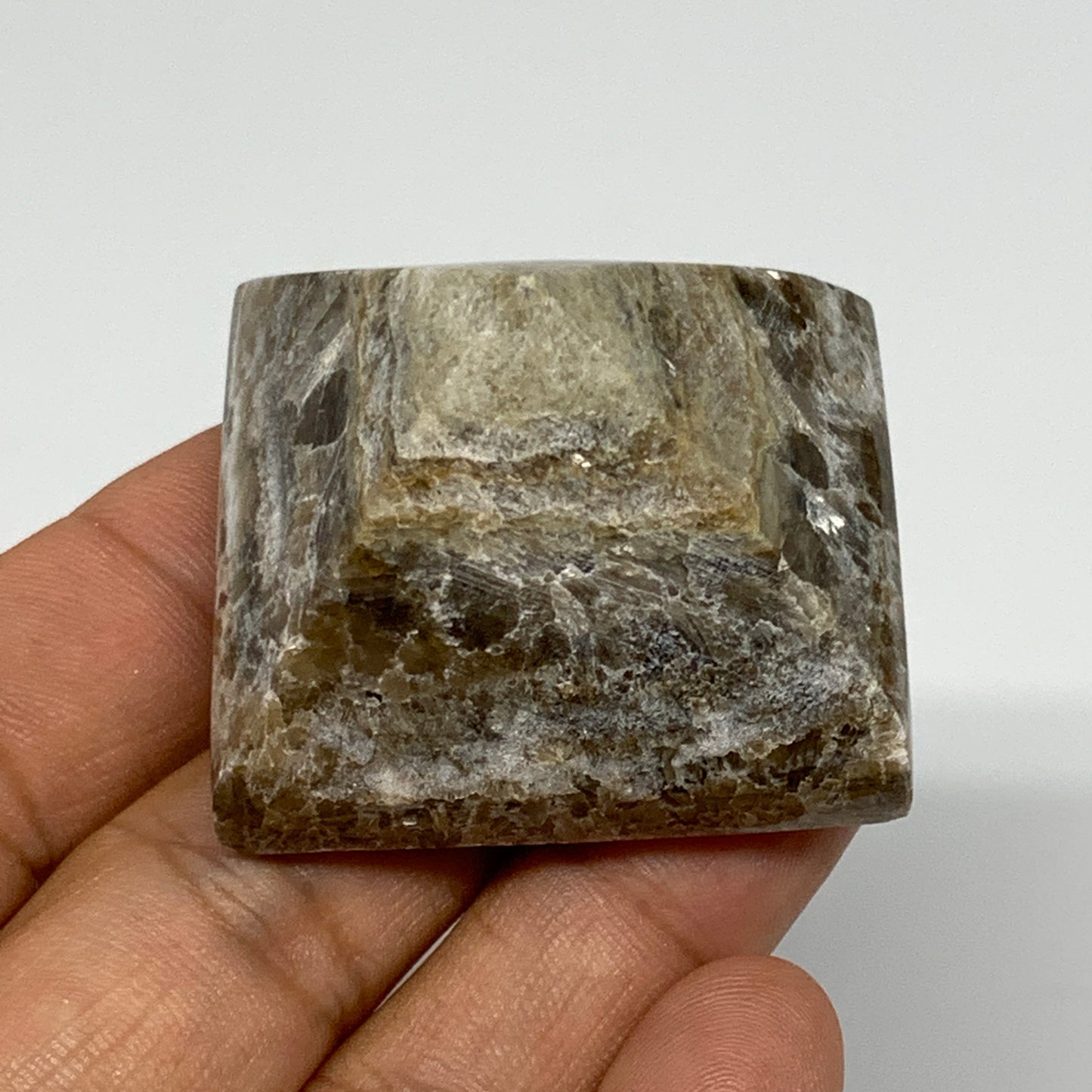 50.2g, 1.1"x1.6"x1.5" Chocolate/Gray Onyx Pyramid Gemstone @Morocco, B19004