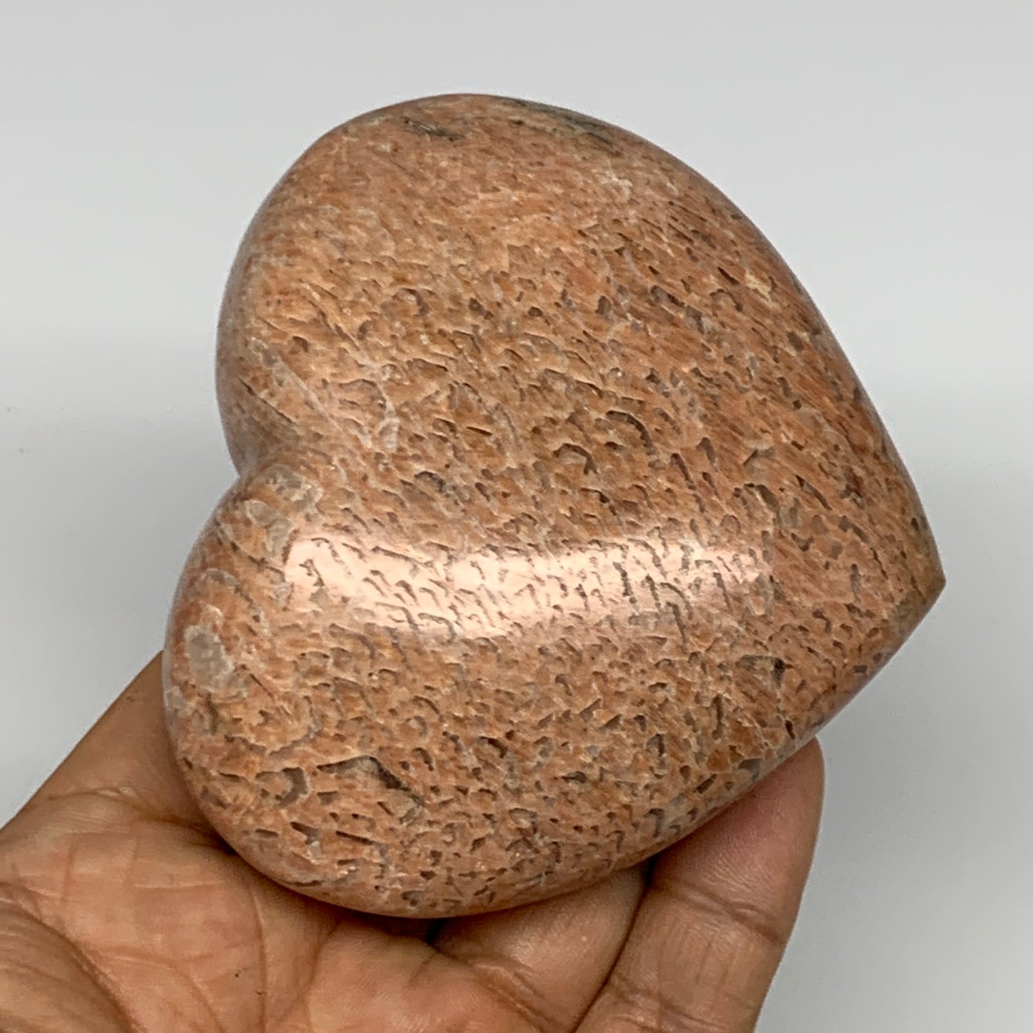 305.8g,2.9"x3.3"x1.5", Pink Peach Moonstone Heart Crystal Polished Reiki,B17468