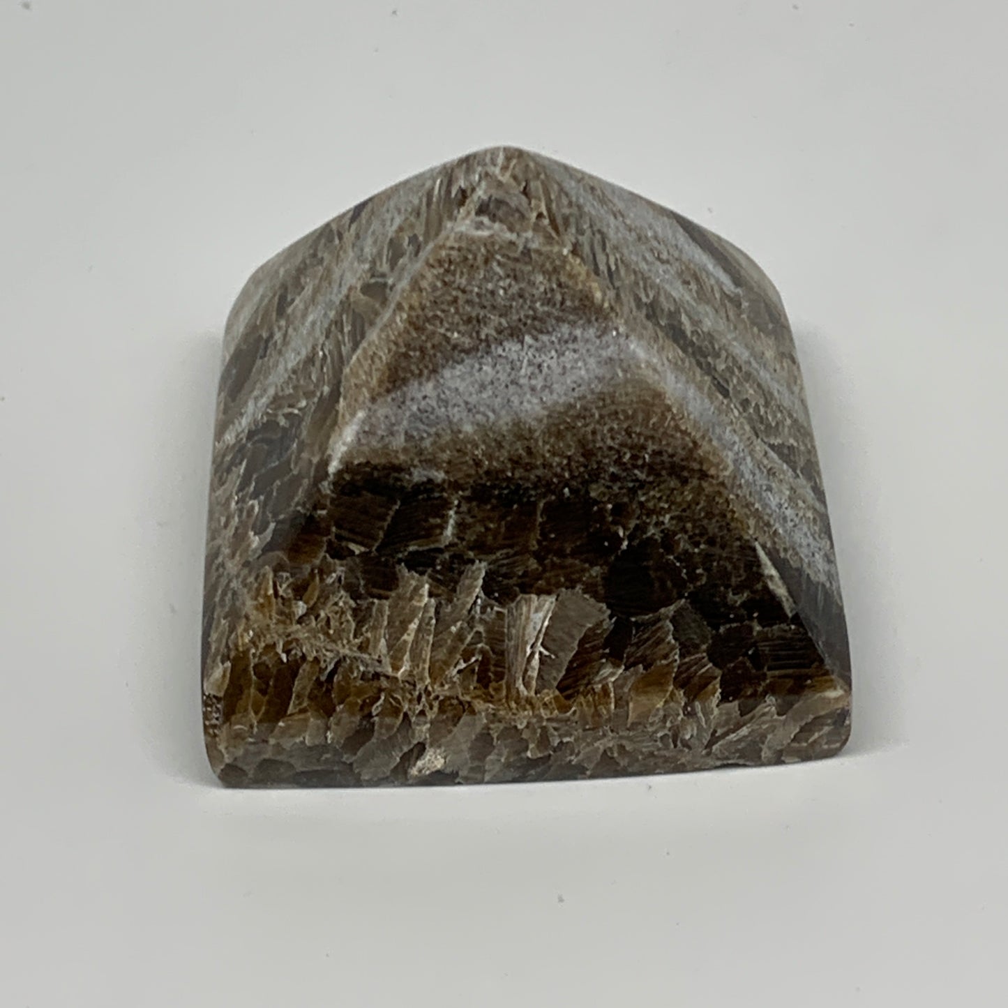 66.1g, 1.3"x1.6"x1.6" Chocolate/Gray Onyx Pyramid Gemstone @Morocco, B19005