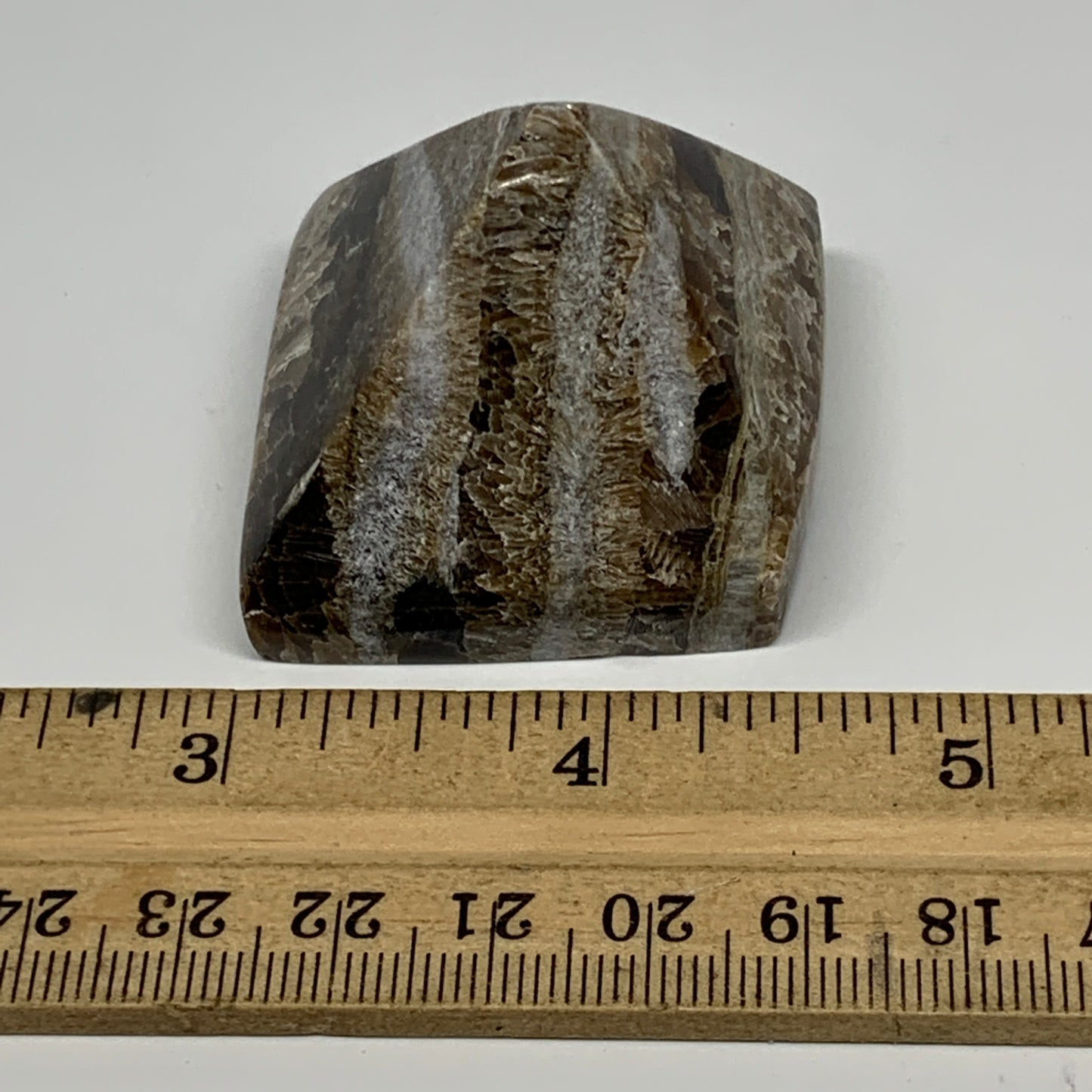 66.1g, 1.3"x1.6"x1.6" Chocolate/Gray Onyx Pyramid Gemstone @Morocco, B19005