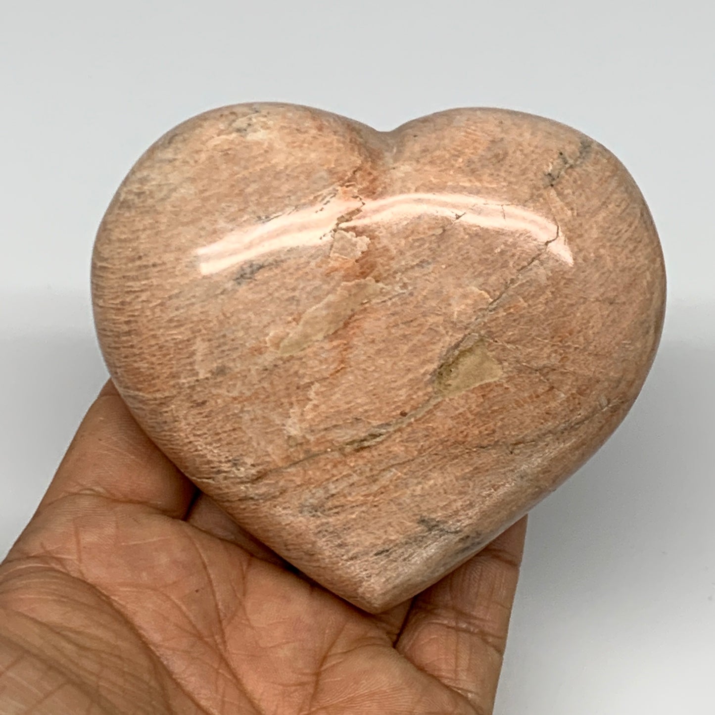 340.1g,3.1"x3.5"x1.5", Pink Peach Moonstone Heart Crystal Polished Reiki,B17469