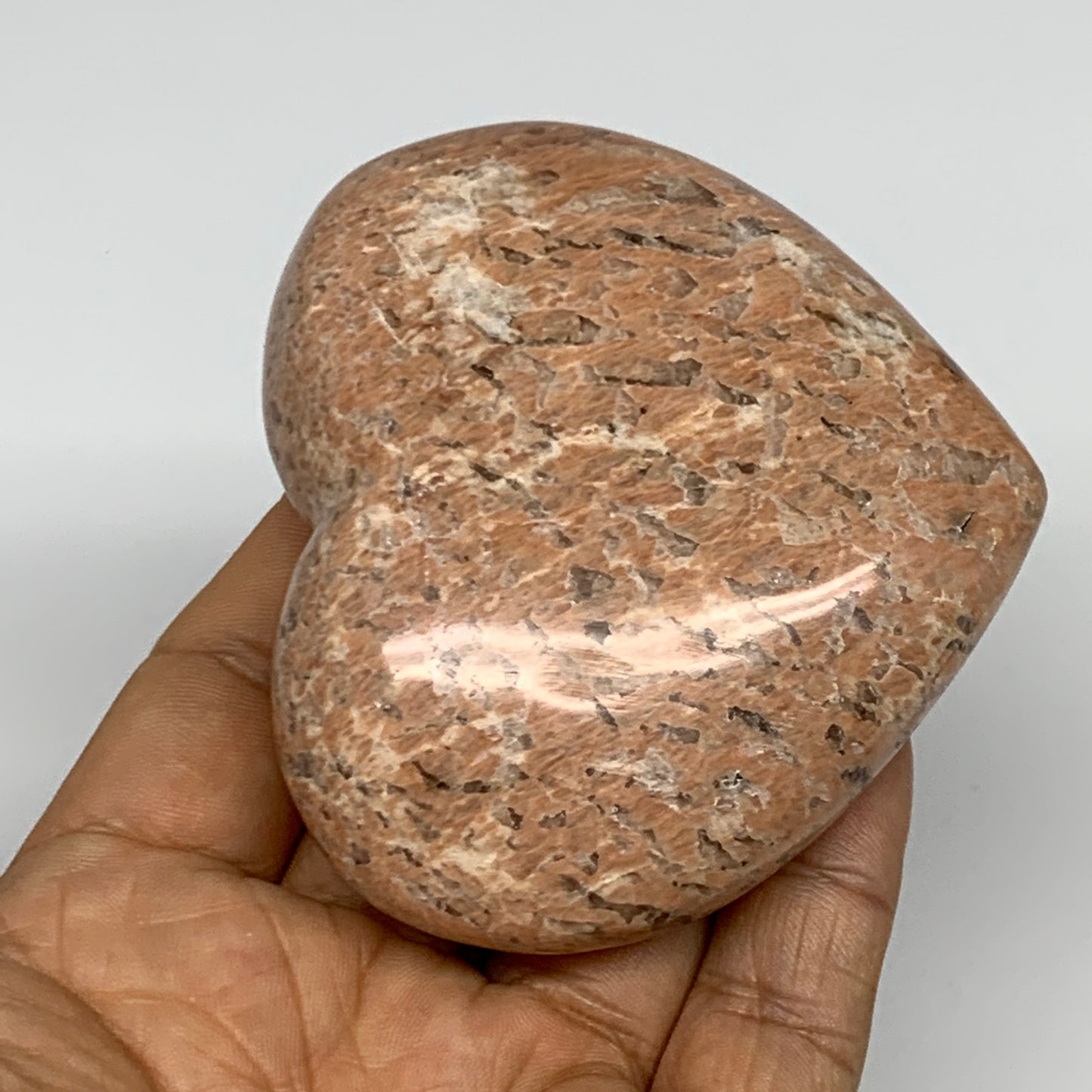 207.8g,2.7"x3"x1.1", Pink Peach Moonstone Heart Crystal Polished Reiki,B17476