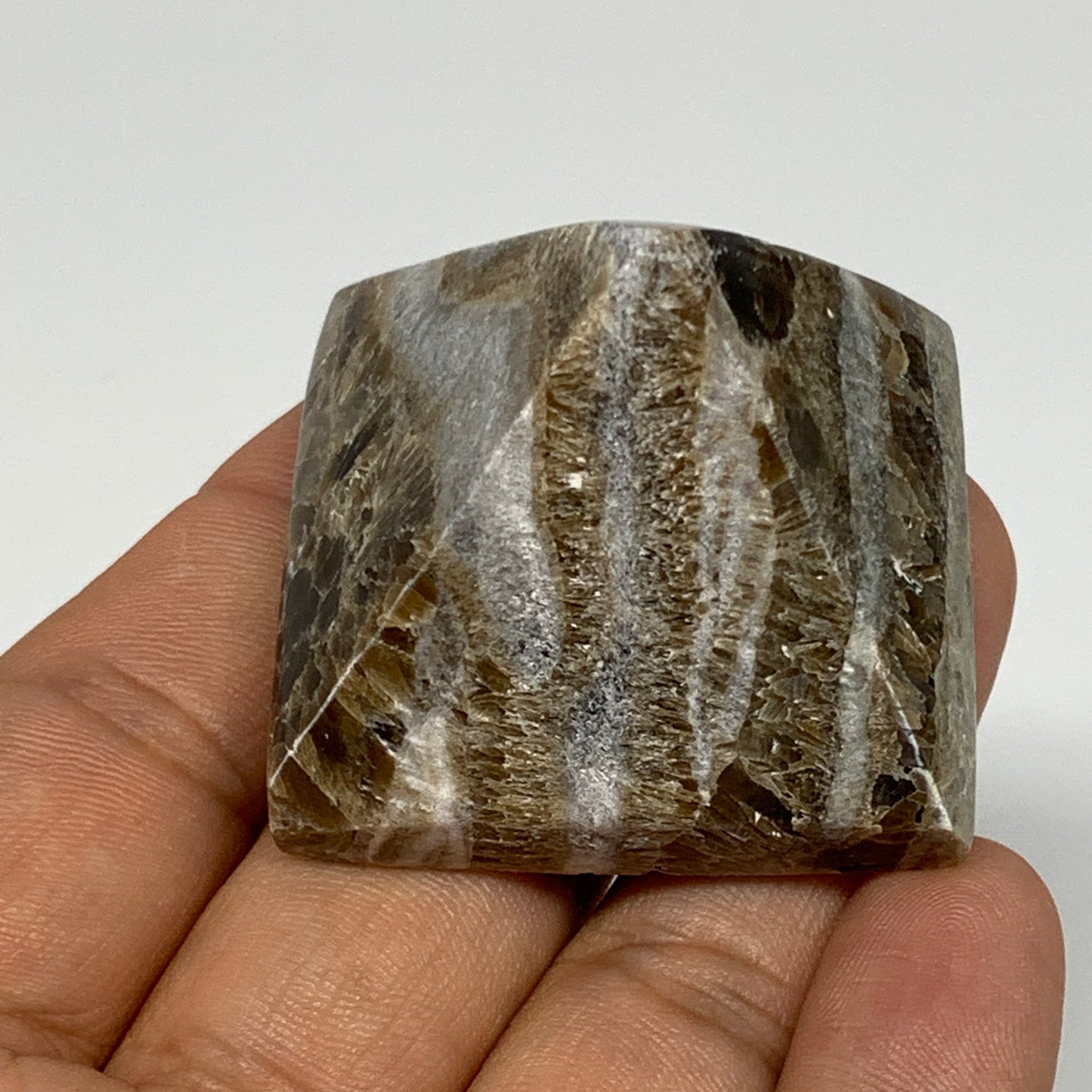 56.1g, 1.2"x1.6"x1.6" Chocolate/Gray Onyx Pyramid Gemstone @Morocco, B19017