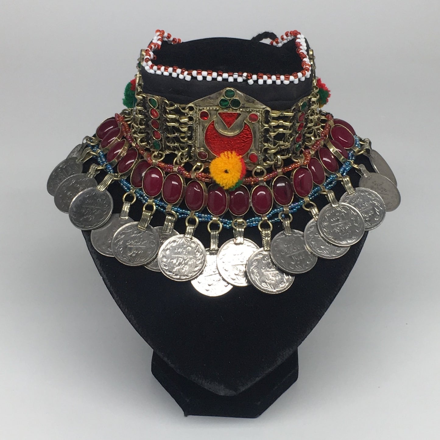 11.75"x4.5" Kuchi Choker Multi-Color Tribal Gypsy Bohemian Statement Coins,KC517