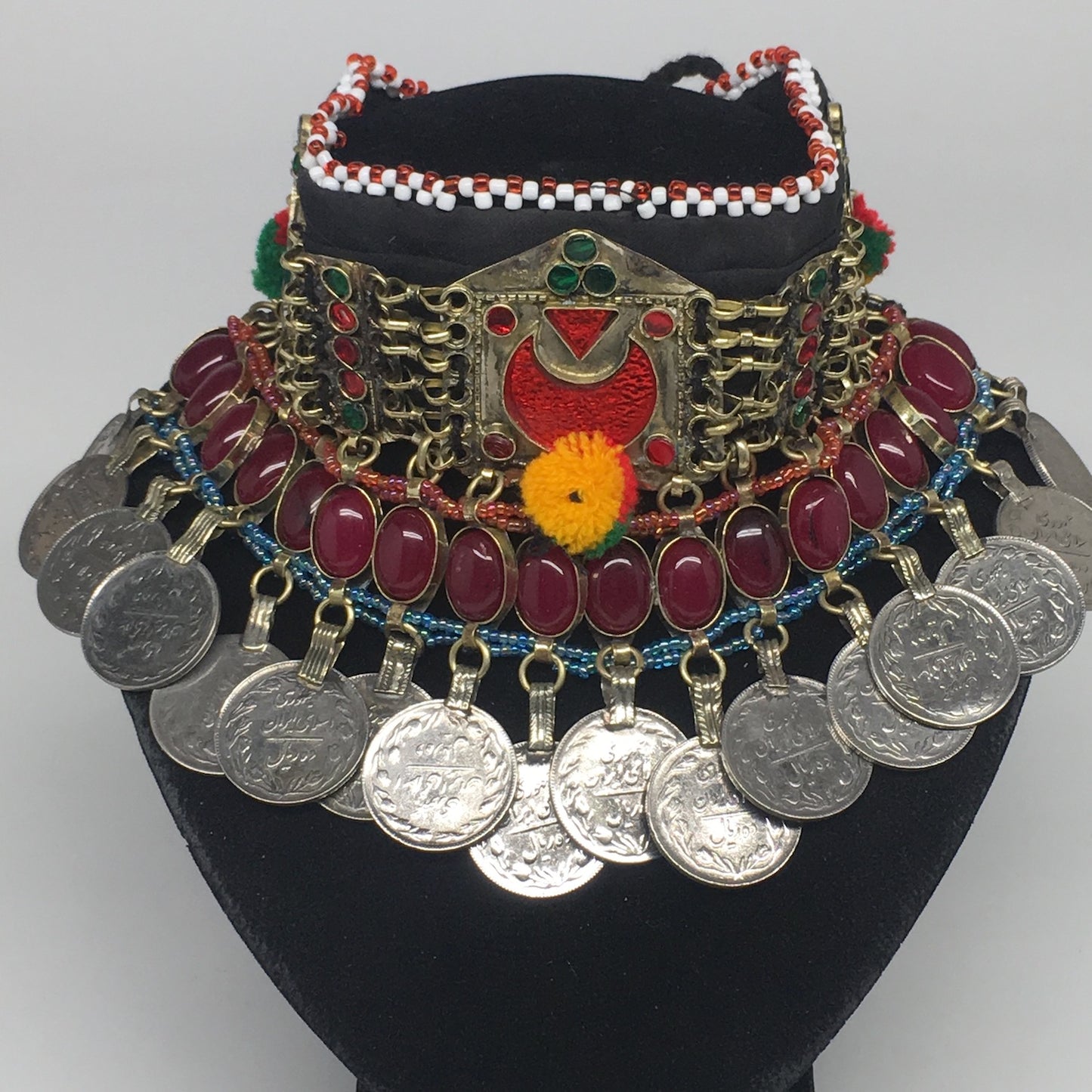 11.75"x4.5" Kuchi Choker Multi-Color Tribal Gypsy Bohemian Statement Coins,KC517