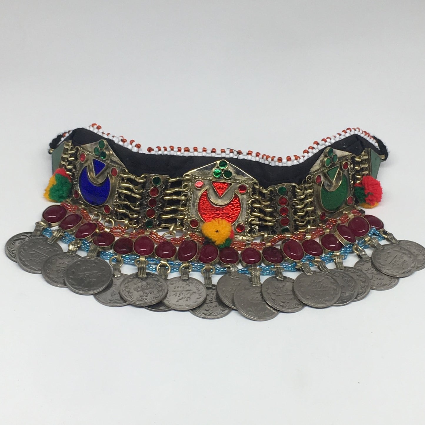 11.75"x4.5" Kuchi Choker Multi-Color Tribal Gypsy Bohemian Statement Coins,KC517