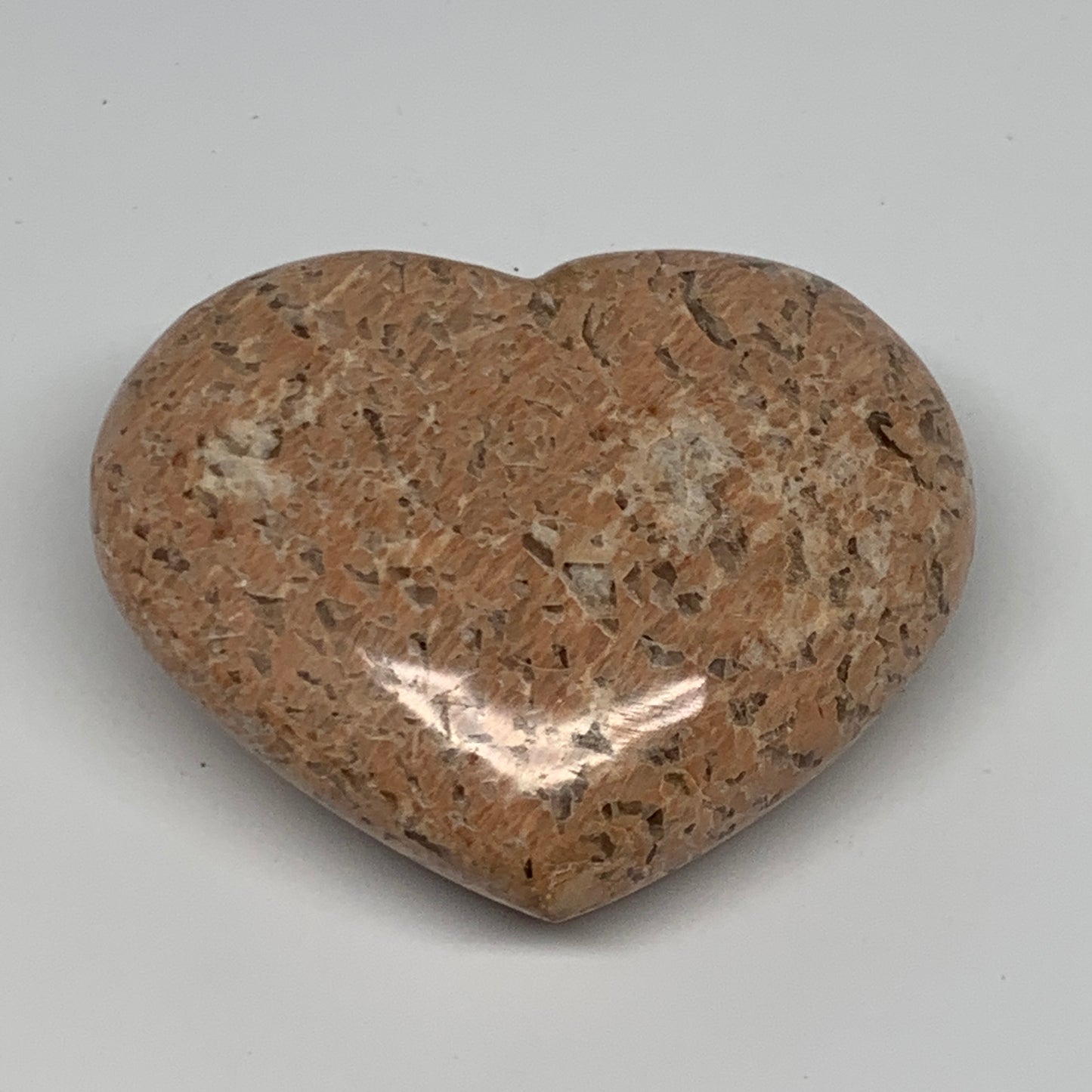 219.8g,2.7"x3.1"x1.2", Pink Peach Moonstone Heart Crystal Polished Reiki,B17479