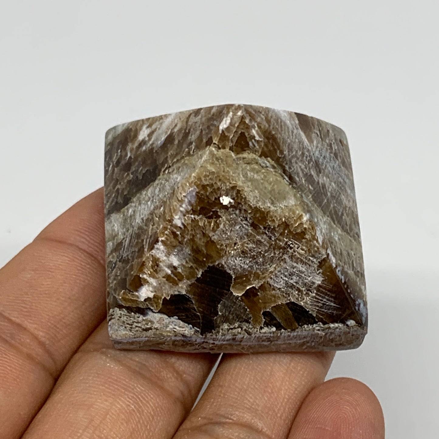 56.1g, 1.3"x1.6"x1.5" Chocolate/Gray Onyx Pyramid Gemstone @Morocco, B19023