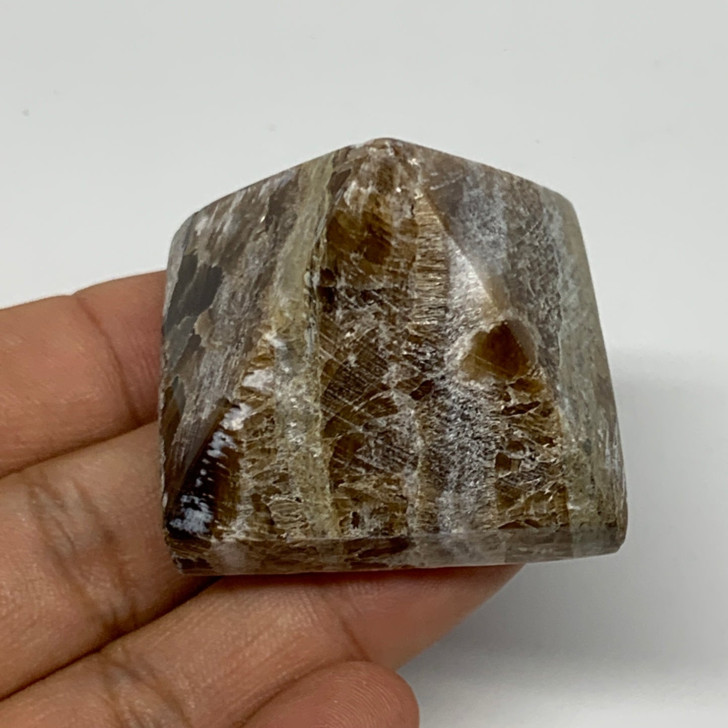 56.1g, 1.3"x1.6"x1.5" Chocolate/Gray Onyx Pyramid Gemstone @Morocco, B19023