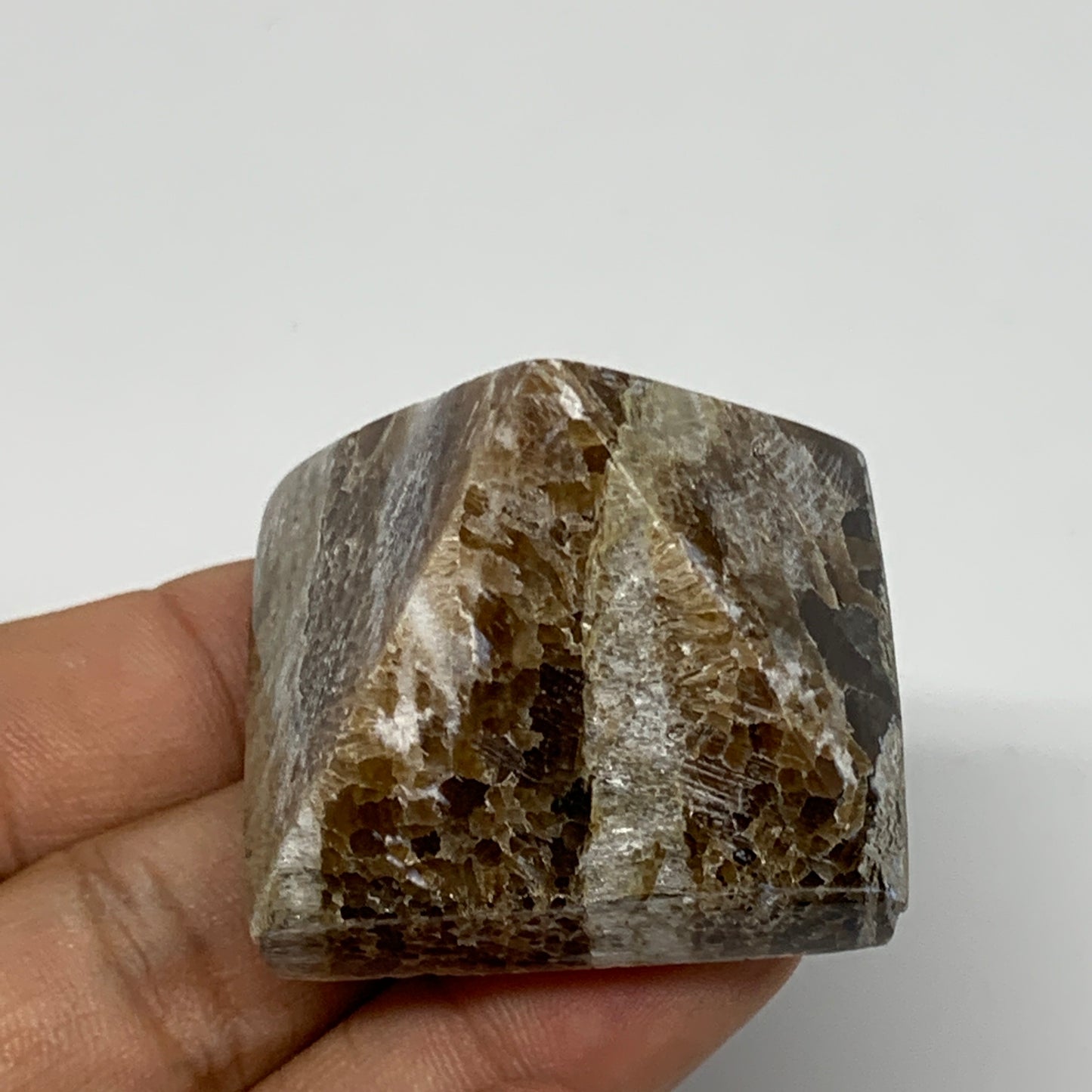 56.1g, 1.3"x1.6"x1.5" Chocolate/Gray Onyx Pyramid Gemstone @Morocco, B19023