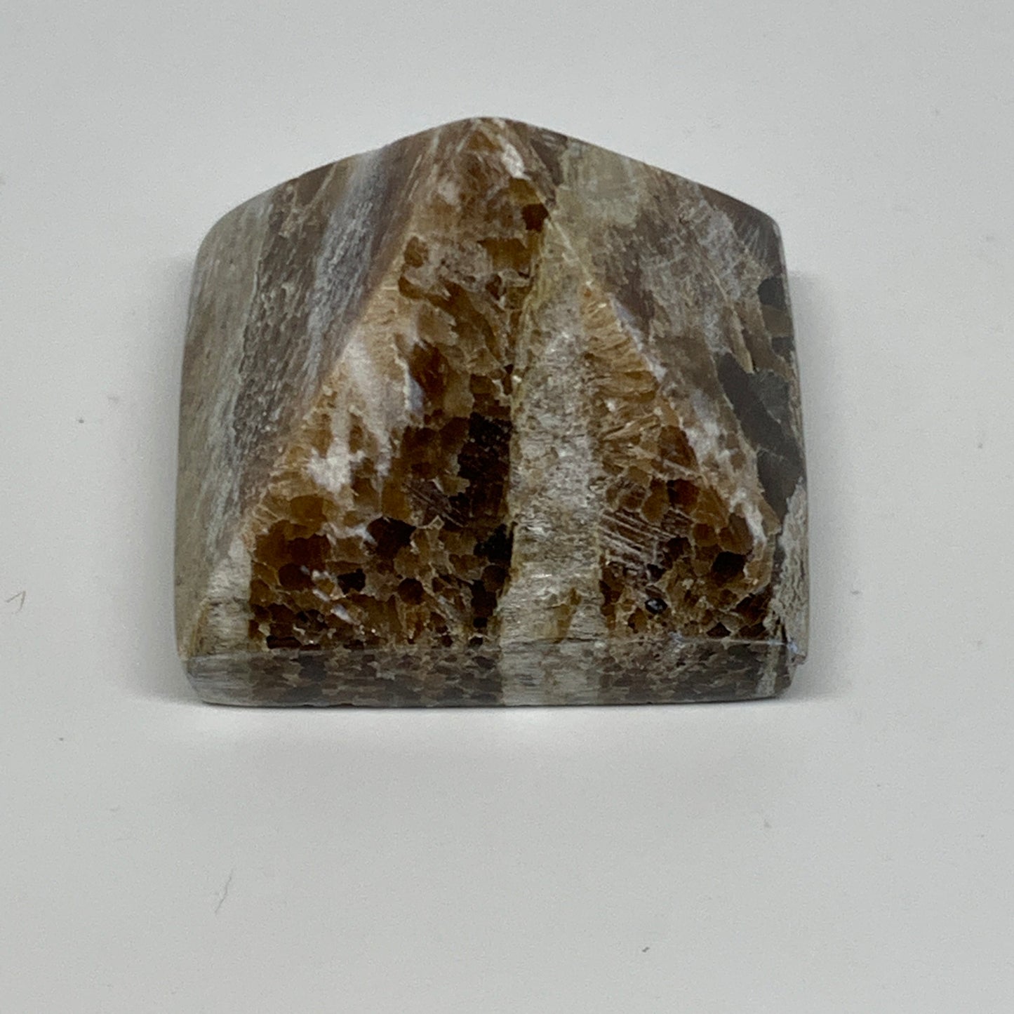 56.1g, 1.3"x1.6"x1.5" Chocolate/Gray Onyx Pyramid Gemstone @Morocco, B19023