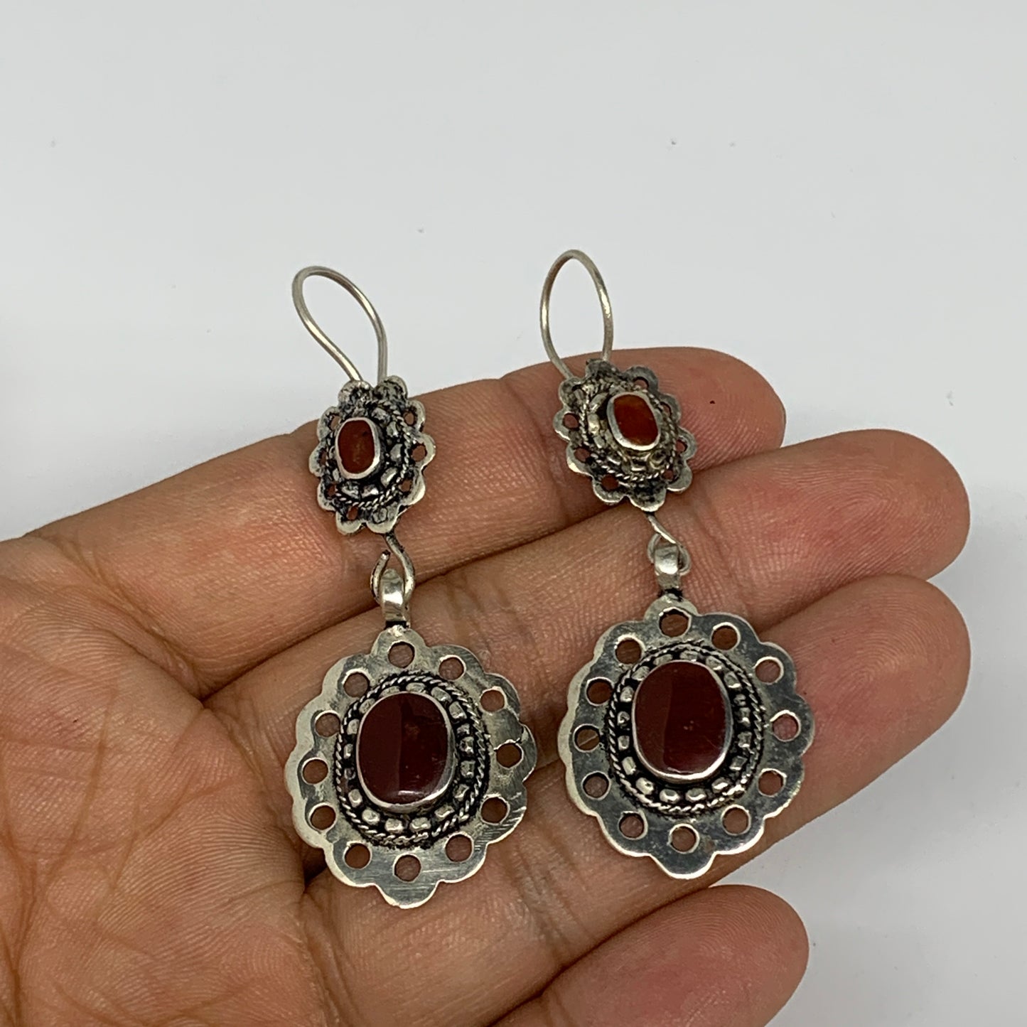 1pc, Handmade Turkmen Earring Tribal Jewelry Red Carnelian Oval Boho, B14189