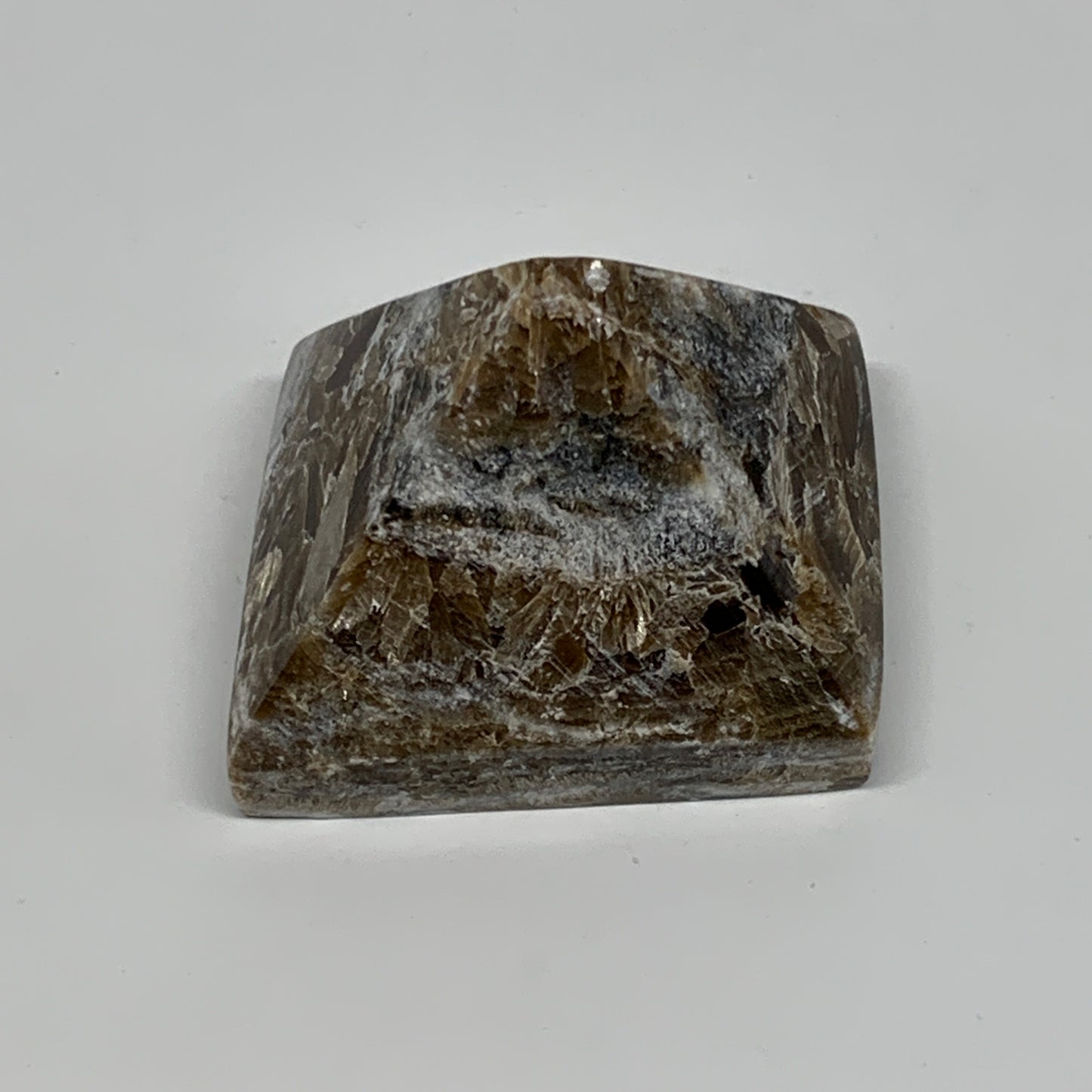 57.6g, 1.2"x1.7"x1.6" Chocolate/Gray Onyx Pyramid Gemstone @Morocco, B19024