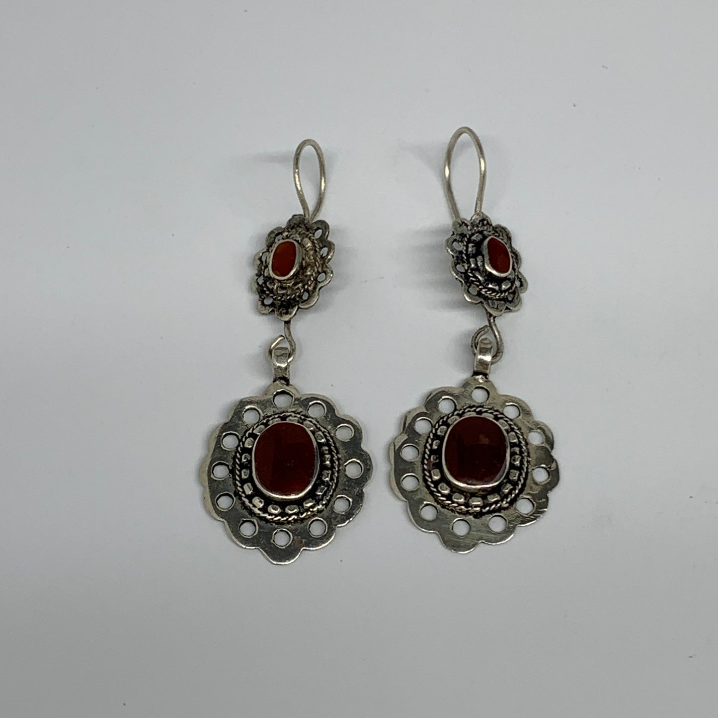 1pc, Handmade Turkmen Earring Tribal Jewelry Red Carnelian Oval Boho, B14189