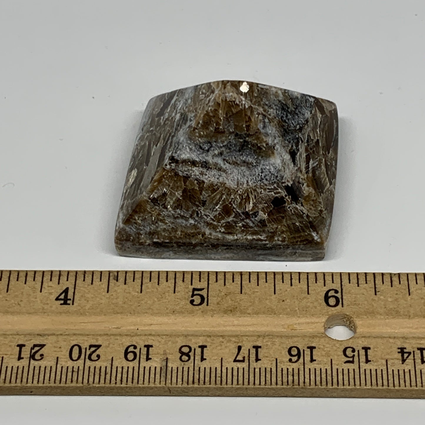 57.6g, 1.2"x1.7"x1.6" Chocolate/Gray Onyx Pyramid Gemstone @Morocco, B19024