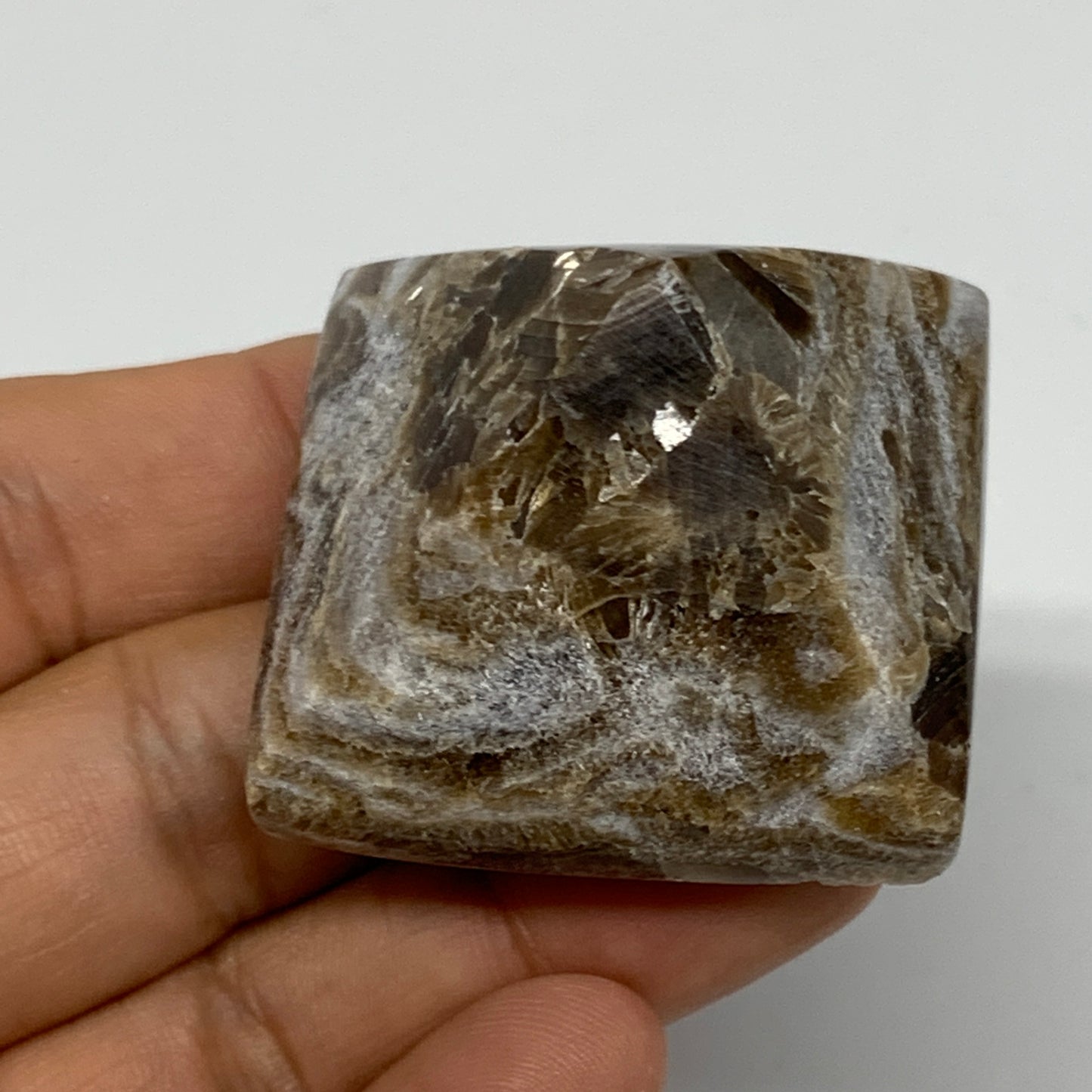 53.3g, 1.1"x1.6"x1.6" Chocolate/Gray Onyx Pyramid Gemstone @Morocco, B19026