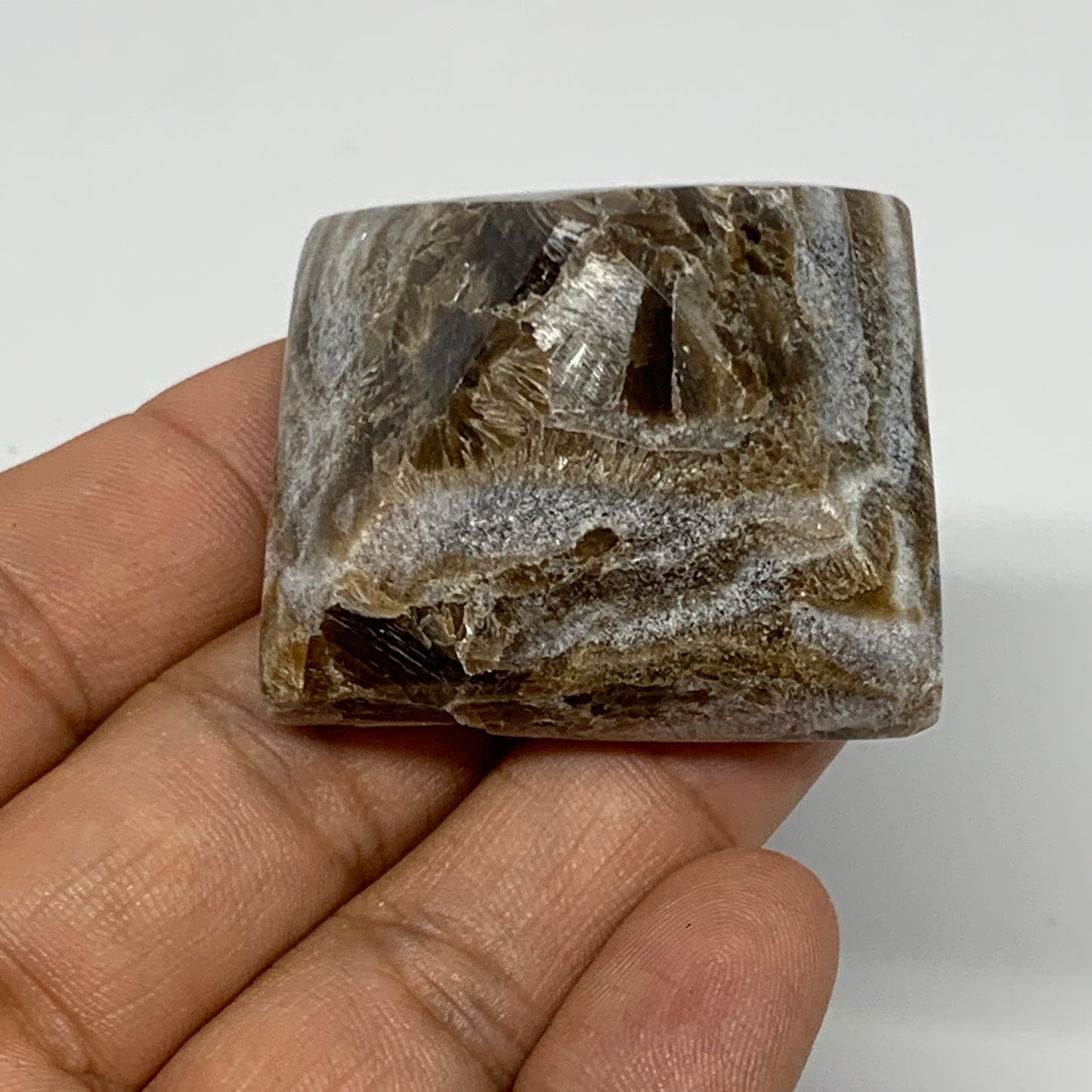 53.3g, 1.1"x1.6"x1.6" Chocolate/Gray Onyx Pyramid Gemstone @Morocco, B19026