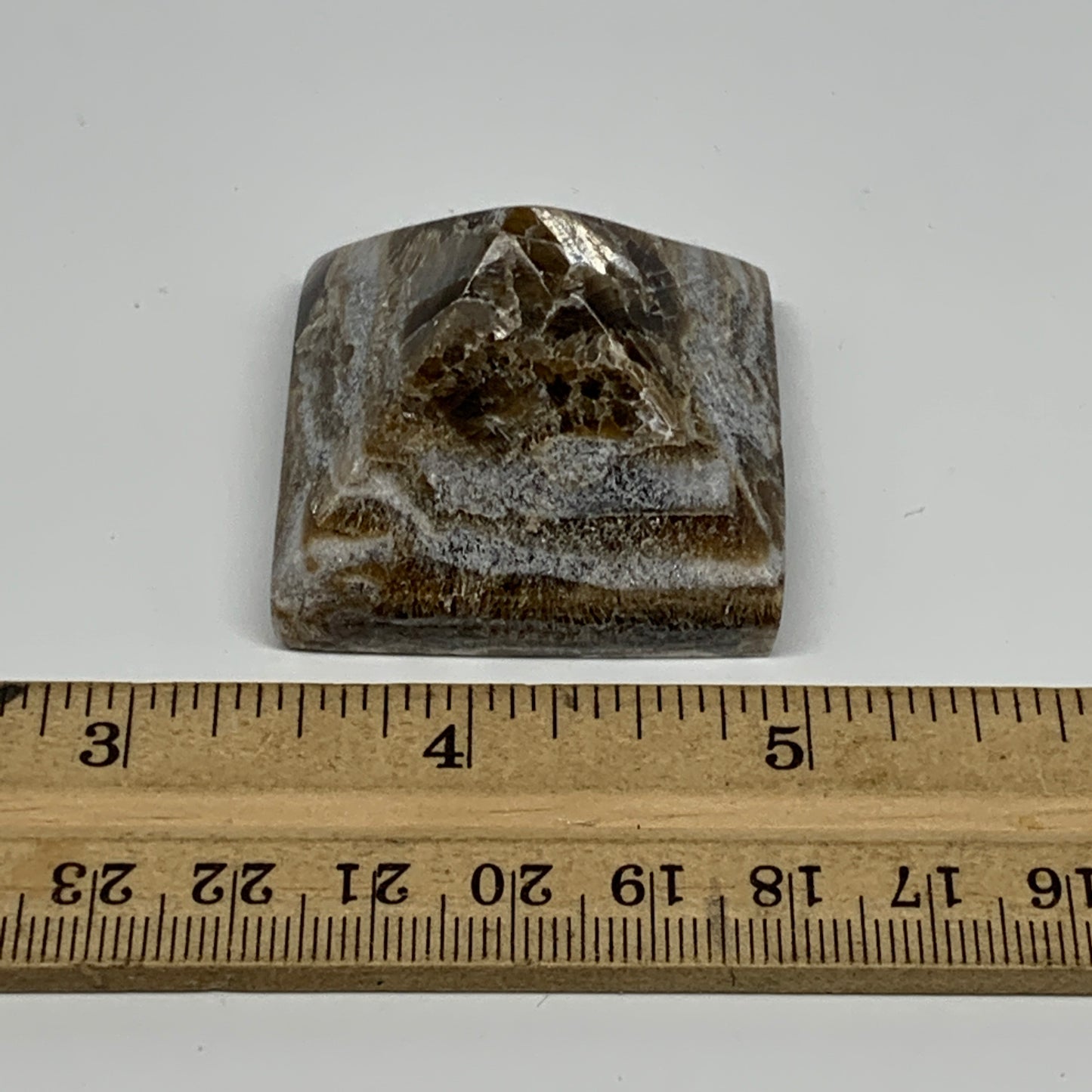 53.3g, 1.1"x1.6"x1.6" Chocolate/Gray Onyx Pyramid Gemstone @Morocco, B19026