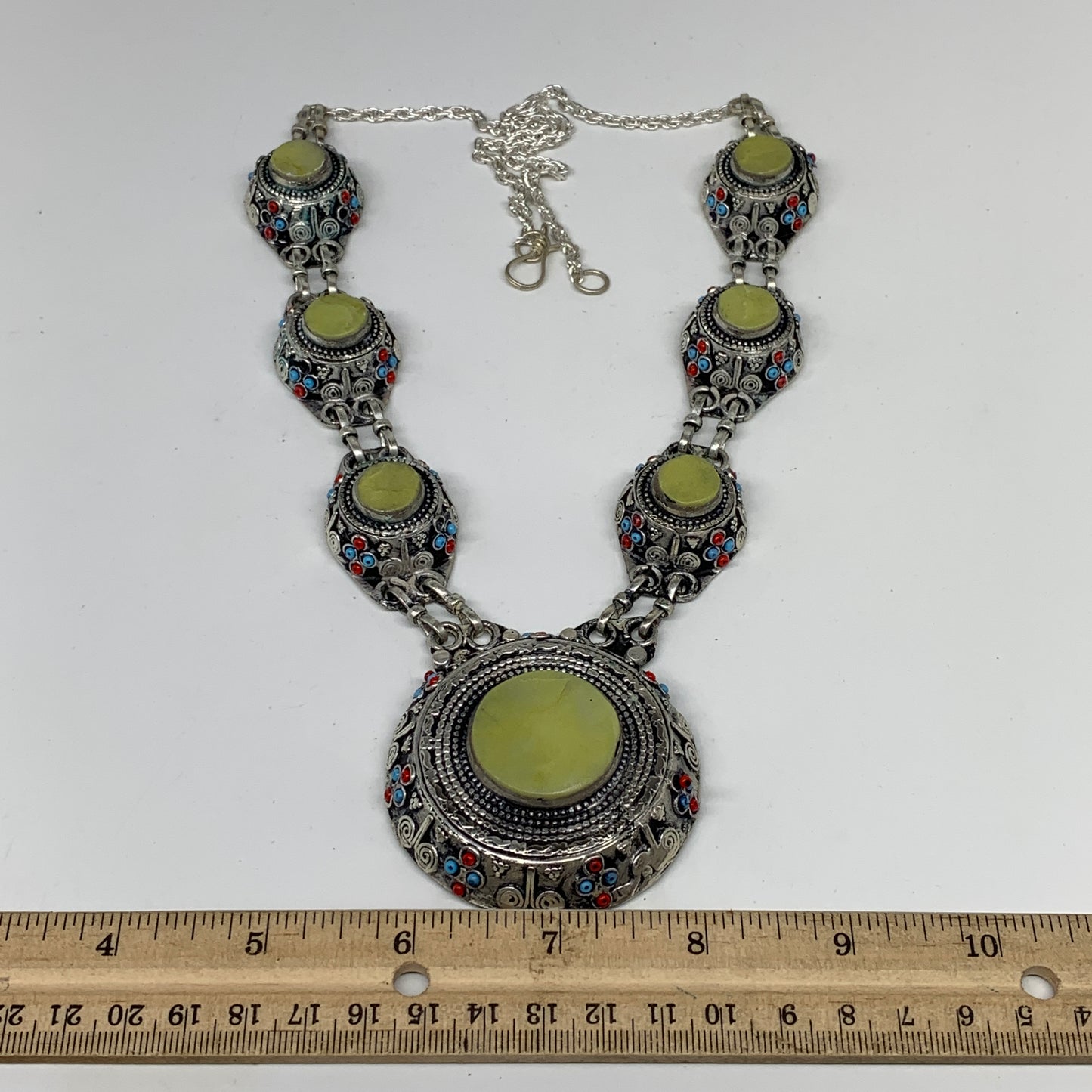 Turkmen Necklace Afghan Ethnic Tribal 7 Stone Yellow Jade Inlay Necklace T13N