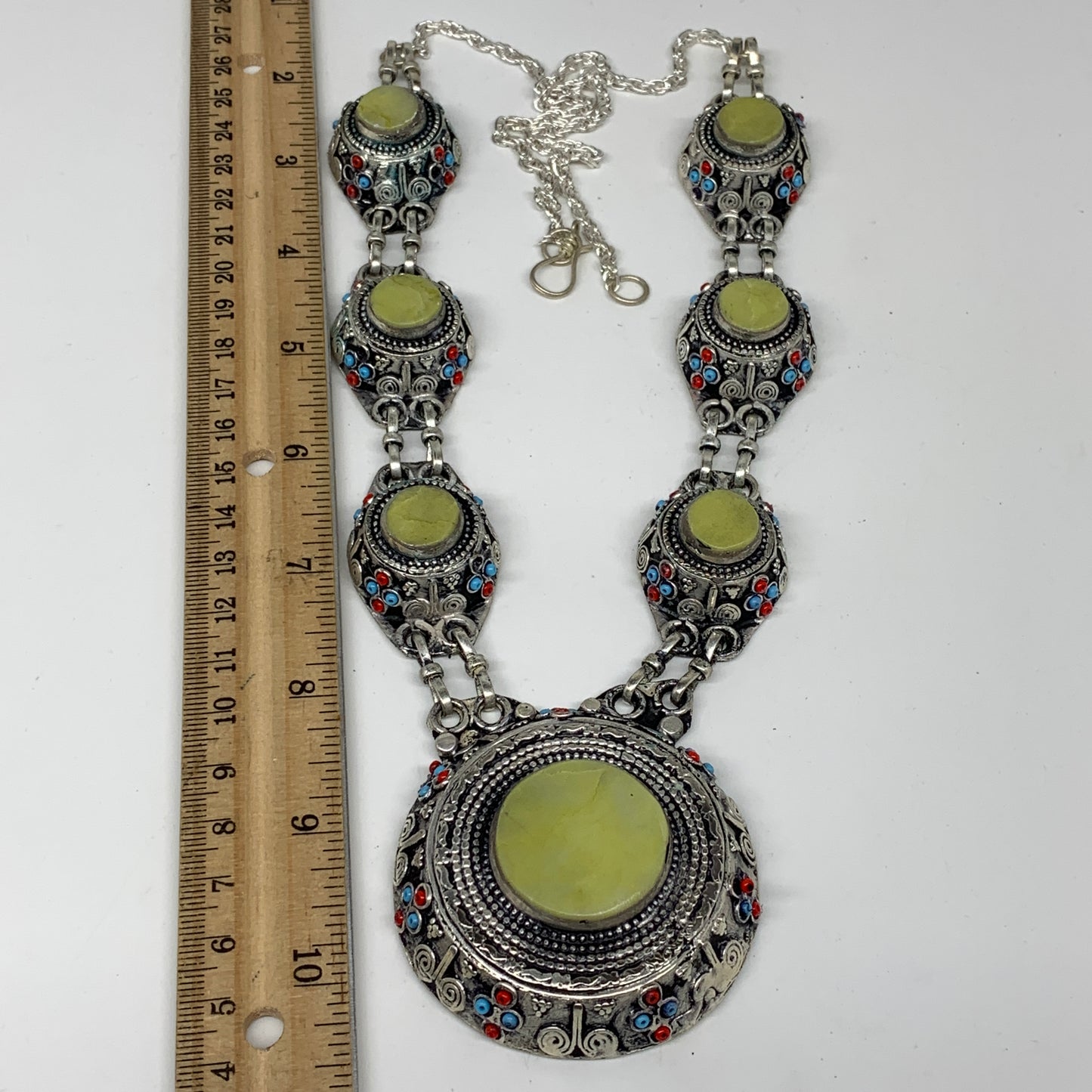 Turkmen Necklace Afghan Ethnic Tribal 7 Stone Yellow Jade Inlay Necklace T13N