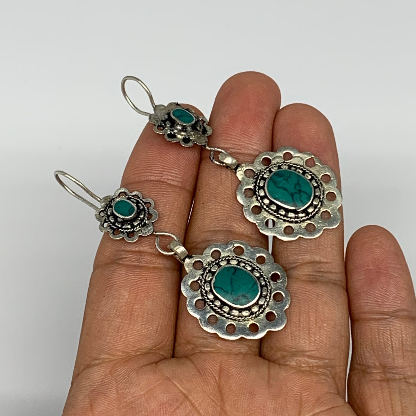 1pc, Handmade Turkmen Earring Tribal Jewelry Turquoise Inlay Oval Boho, B14205