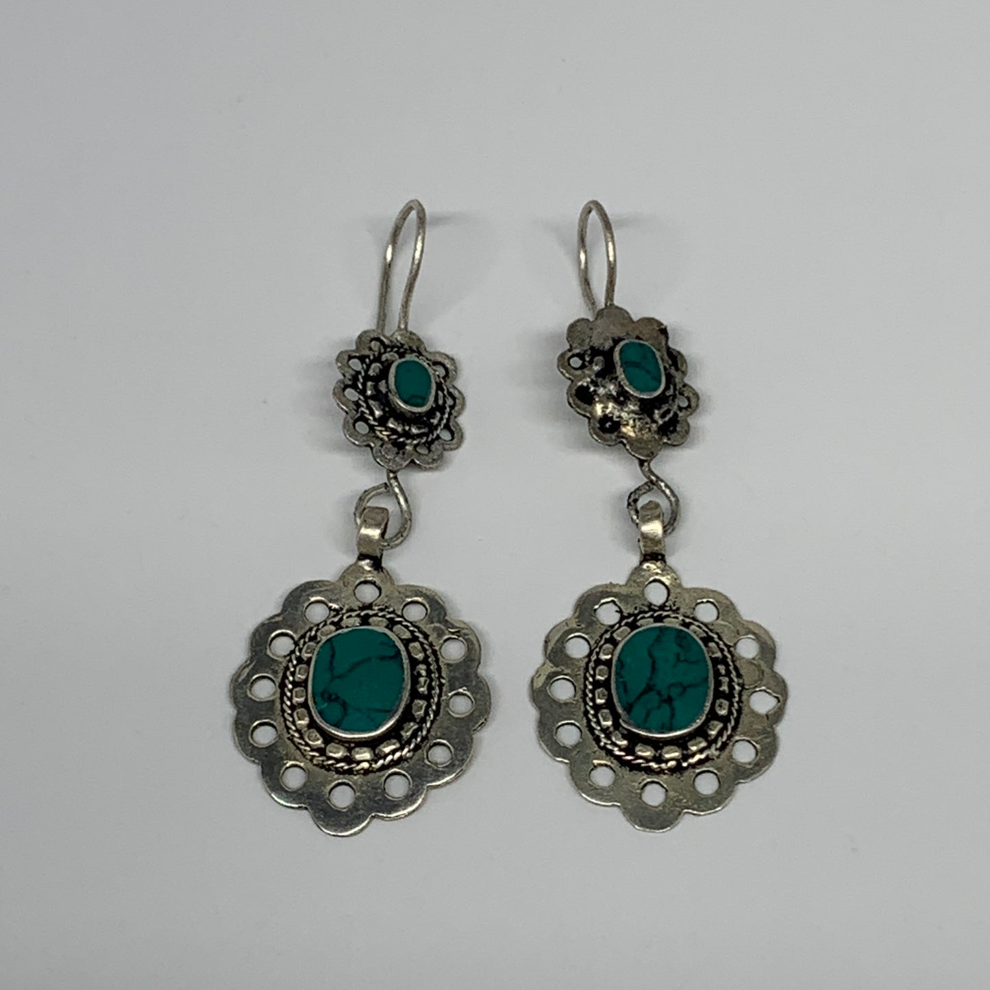 1pc, Handmade Turkmen Earring Tribal Jewelry Turquoise Inlay Oval Boho, B14205