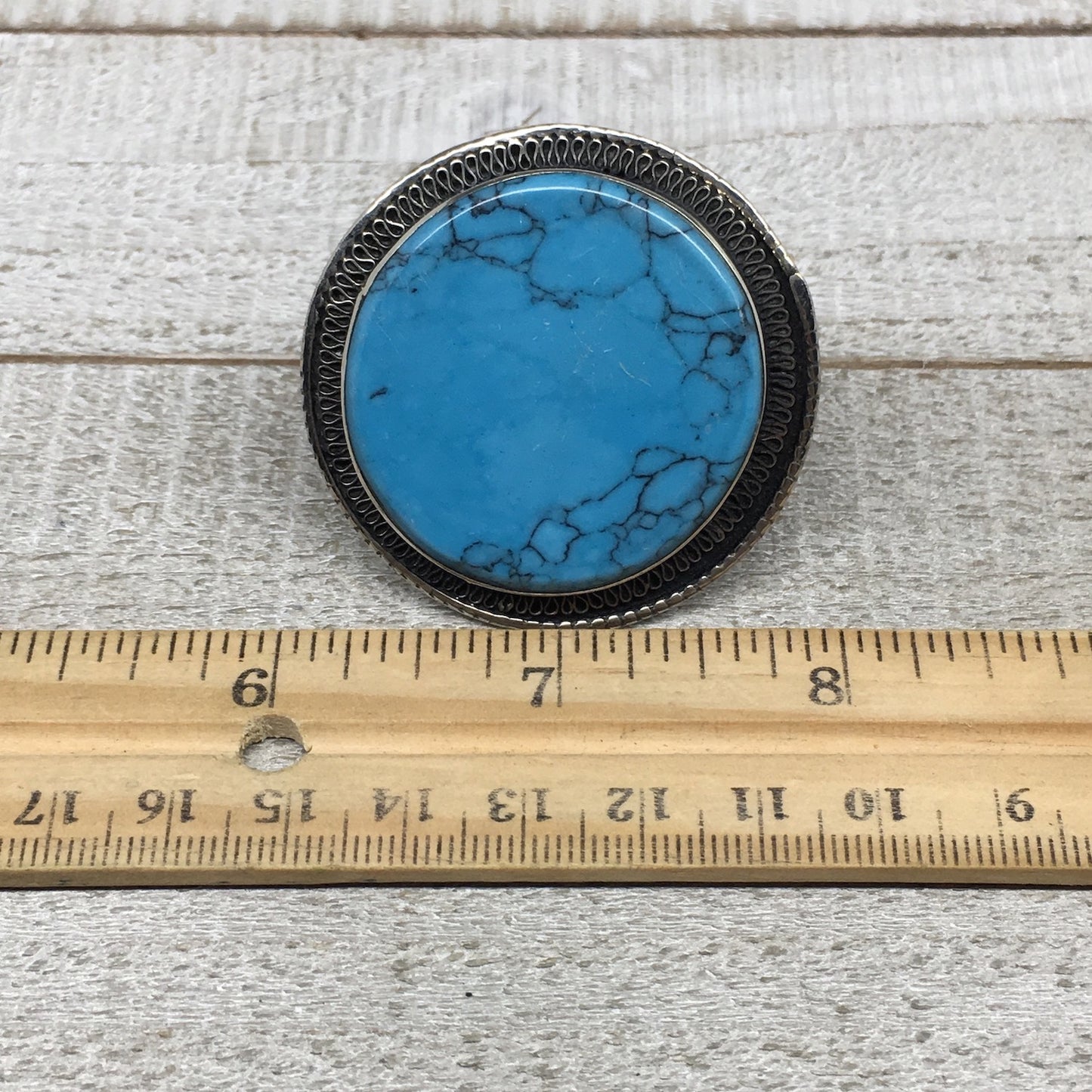 1.8" Turkmen Ring Afghan Tribal Round Synthetic Blue Turquoise, 8, 8.5, 9, TR117