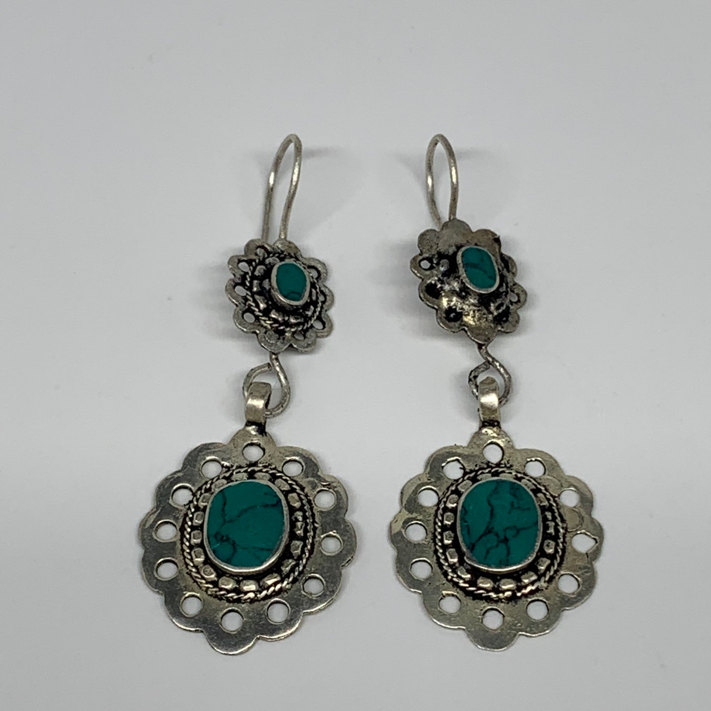 1pc, Handmade Turkmen Earring Tribal Jewelry Turquoise Inlay Oval Boho, B14205