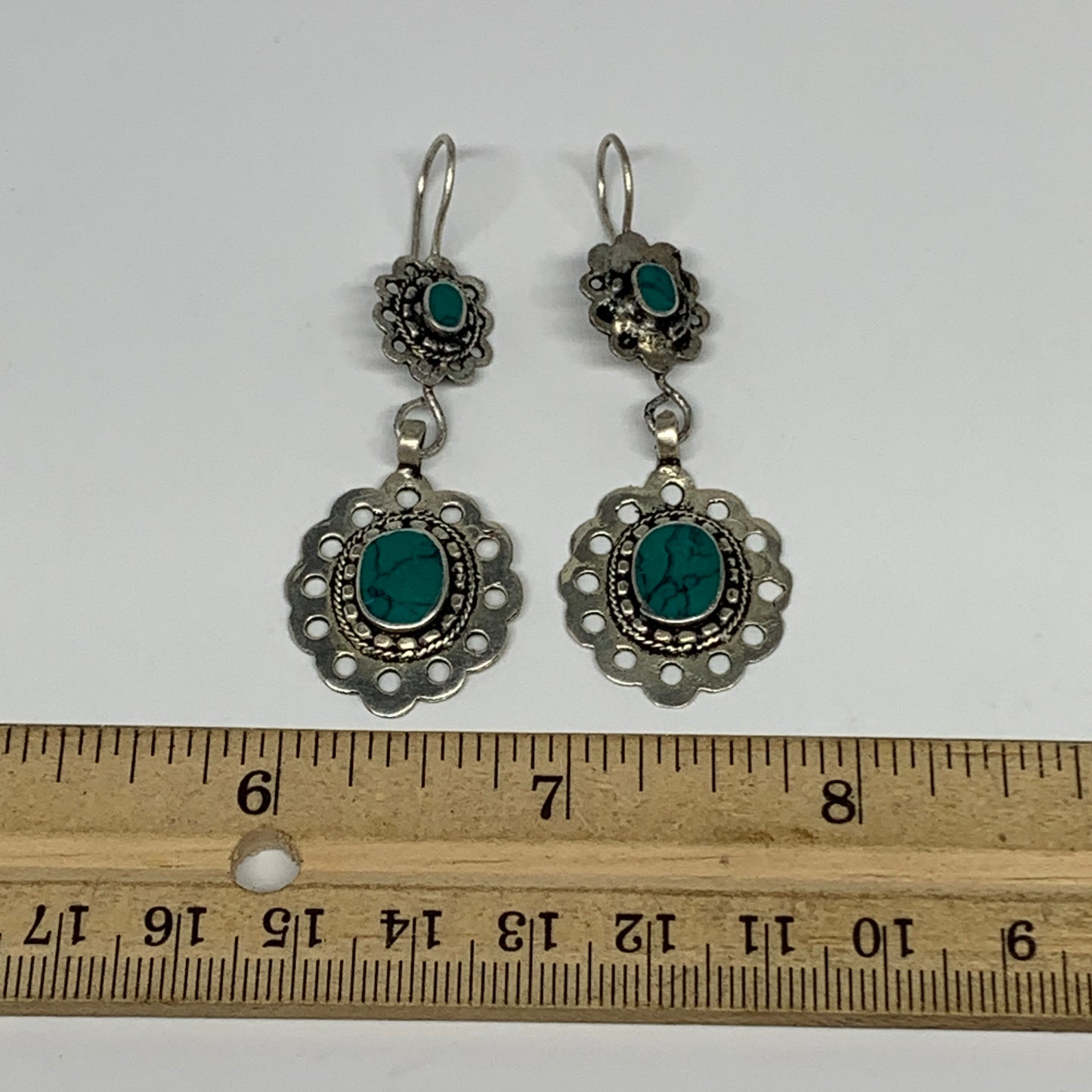 1pc, Handmade Turkmen Earring Tribal Jewelry Turquoise Inlay Oval Boho, B14205